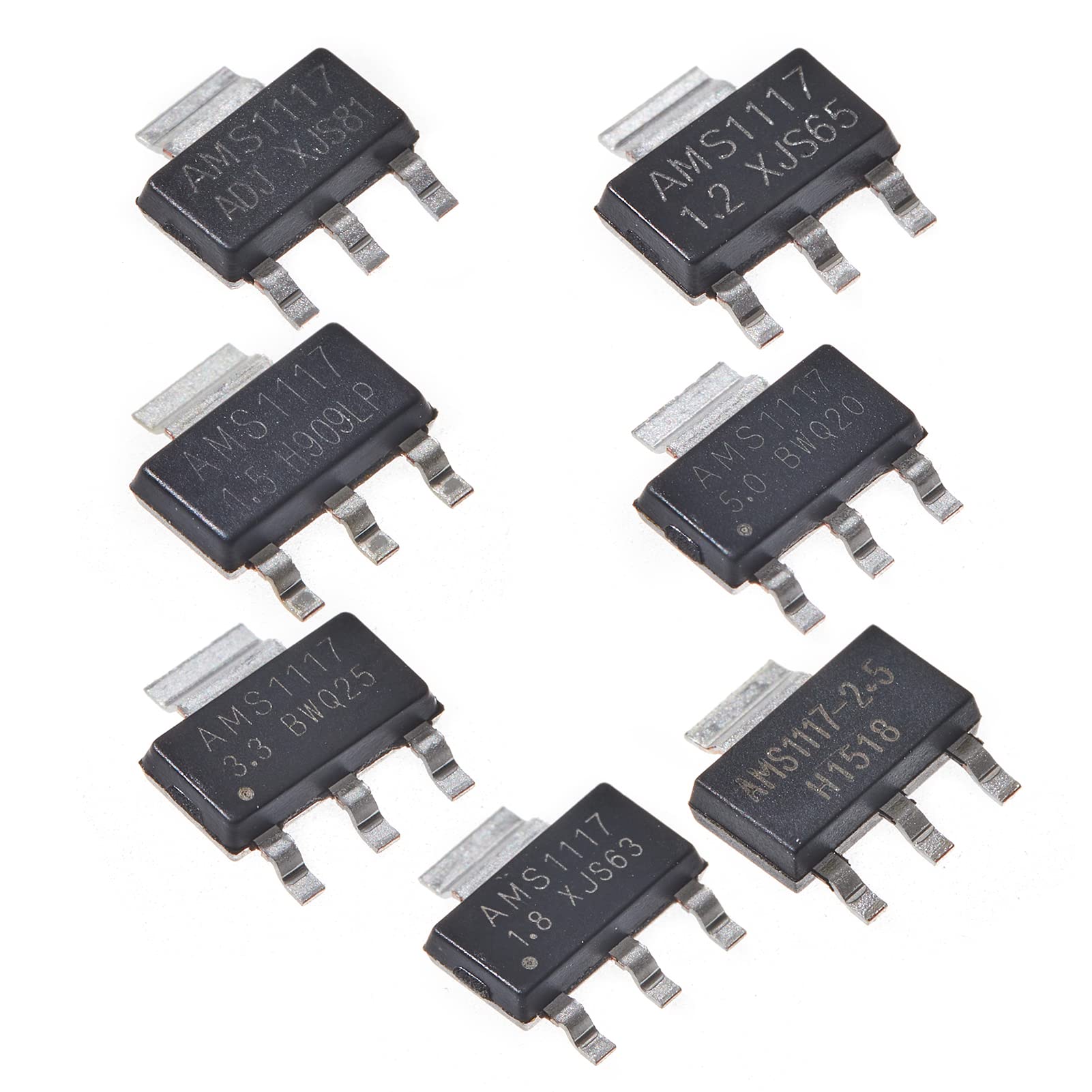 Bridgold 70Pcs 7Types Voltage Regulator Chip,Including:Ams1117-3.3V -1.5V -1.8V -2.5V -1.2V -5V -Adj.