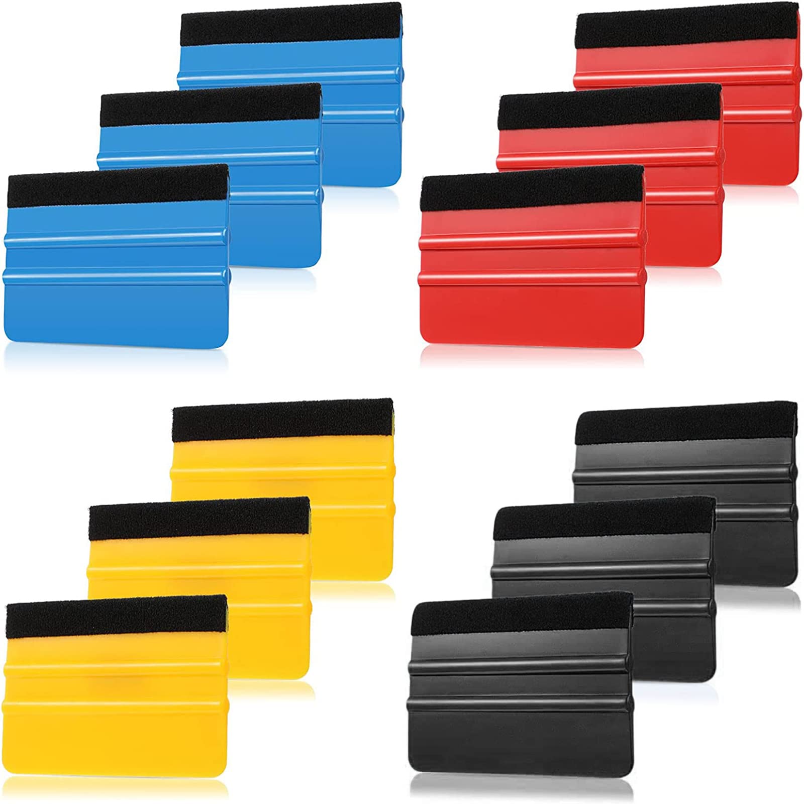 Frienda 12 Pieces Plastic Felt Edge Squeegee Tool Vinyl 4 Inch Felt Squeegee Applicator Tool Scraper Tool with Soft Cloth for Ca