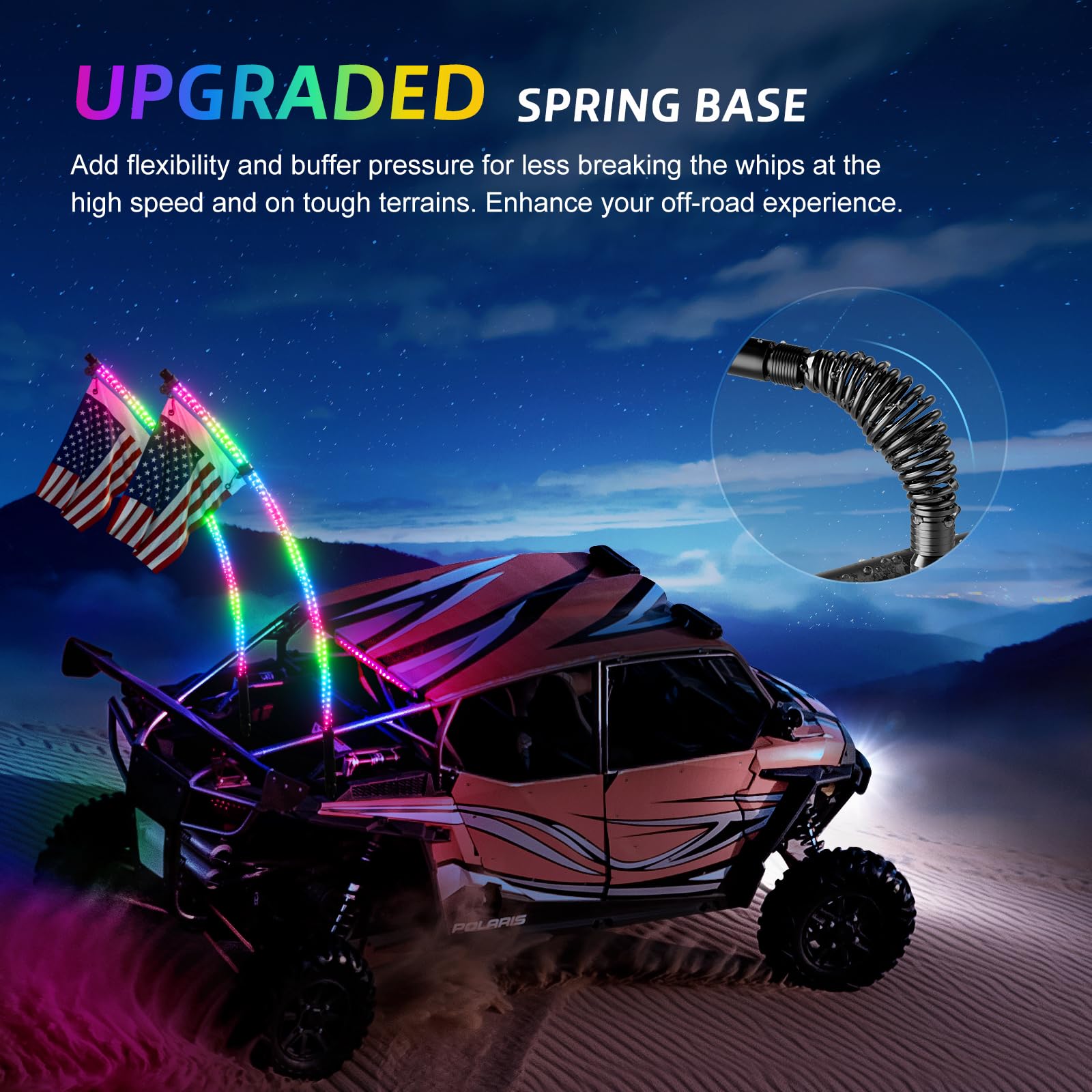 Ehaho LED Whip Lights - 4FT RGB Chasing Light, App & Remote Control, Spring Base, 2 Pack, Model EH4FT2
