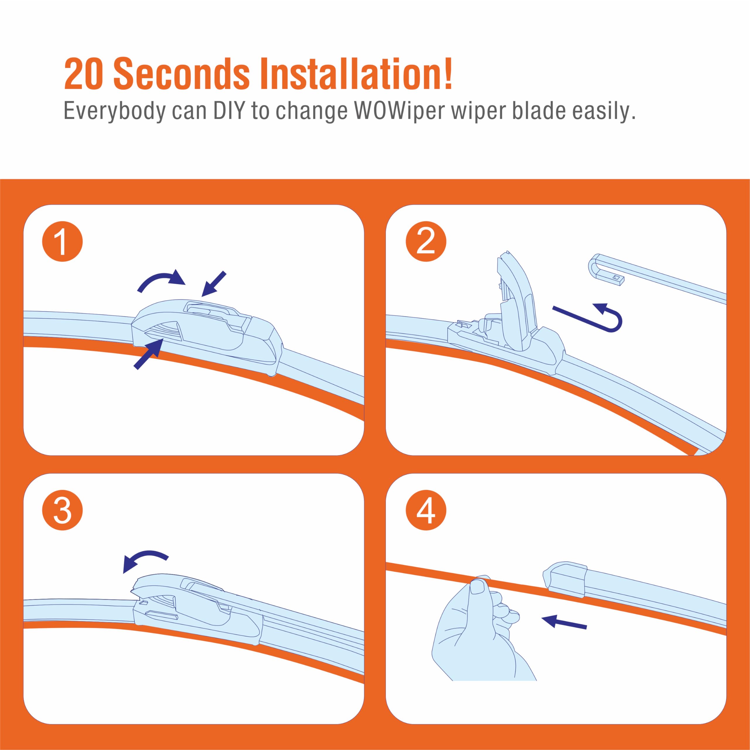 Wowiper Silicone Windshield Wiper Blades With Rear Wiper Blade For Honda Pilot 2016-2022, All-Season Automotive Replacement Wind