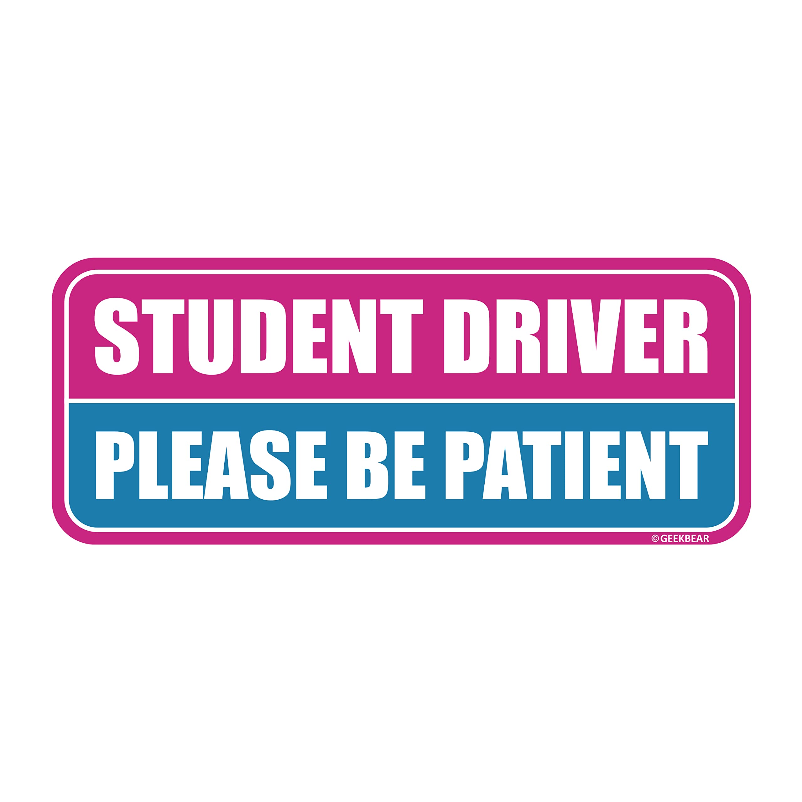 Geekbear Student Driver Car Magnet - Colorful, Reflective, Weather-Resistant - Rectangular 8.7 X 3.5 In (Pink/Blue)