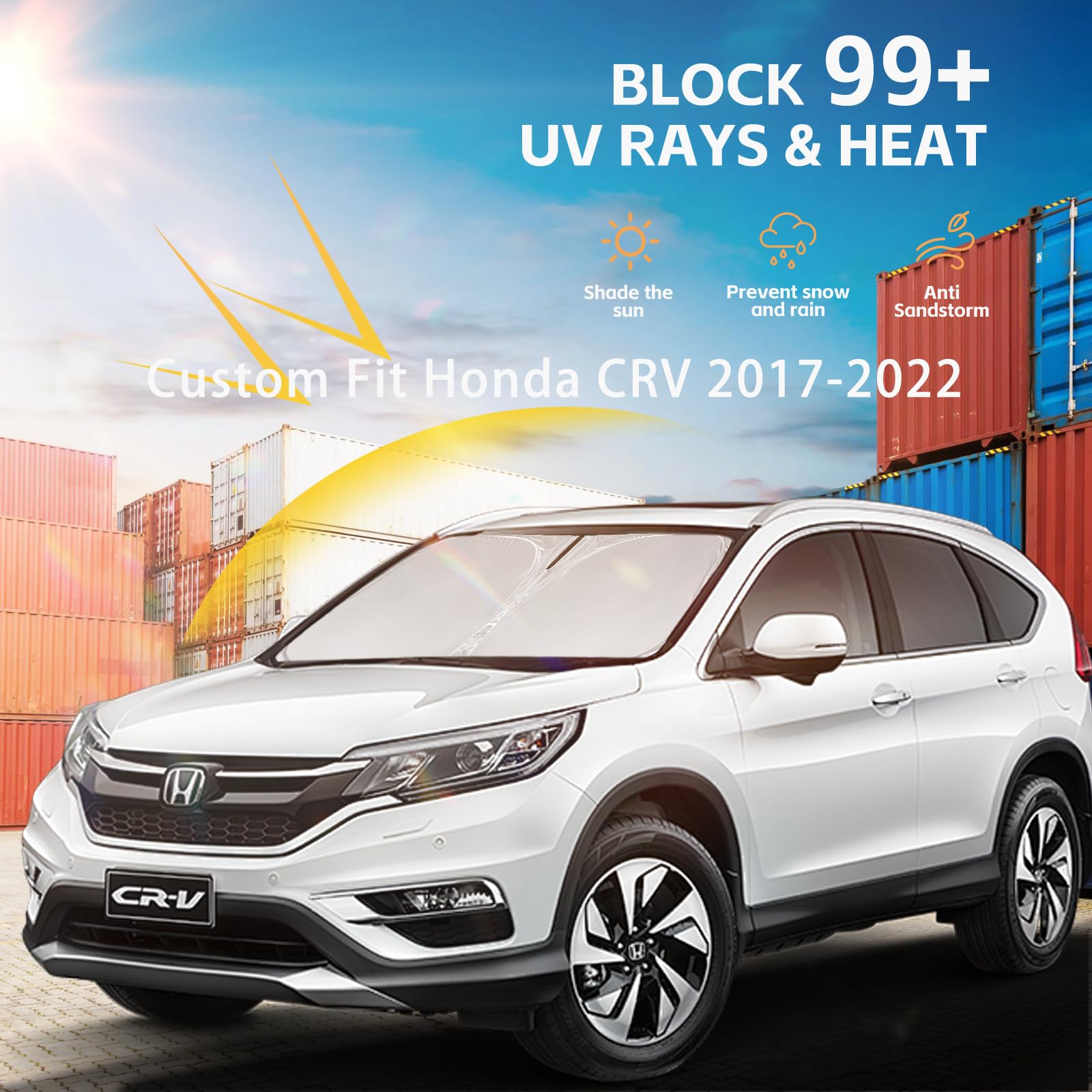 Windshield Sun Shade For Honda Crv 2017-2022 Double Layer 240T Front Window Shade Custom Fit Cr-V Sun Visor Foldable Shade Block
