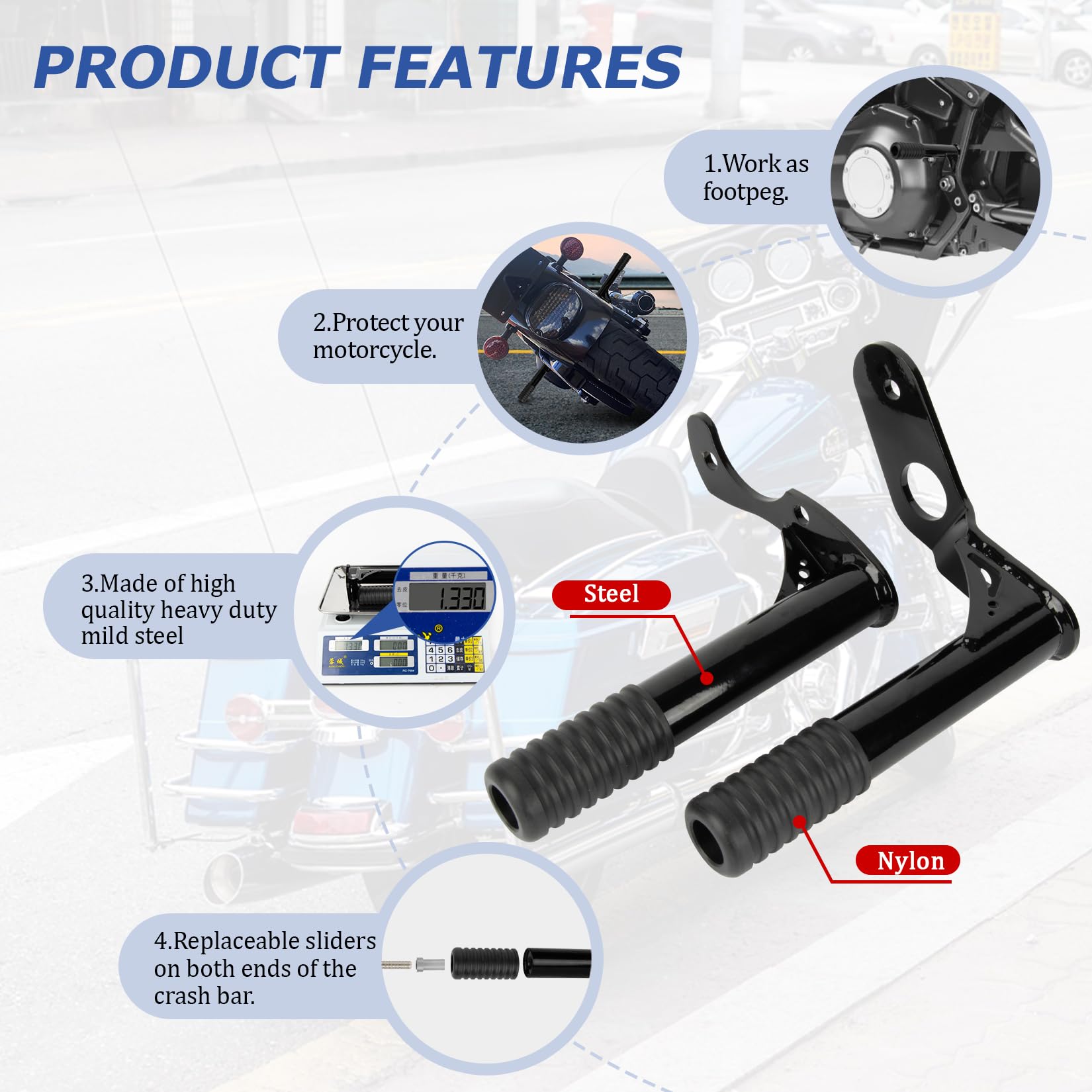 Motorcycles Passenger Peg Crash Bar Frame Slider 2-in-1 for Softail Street Bob Fat Bob Low Rider Heritage Classic 2018 2019 2020
