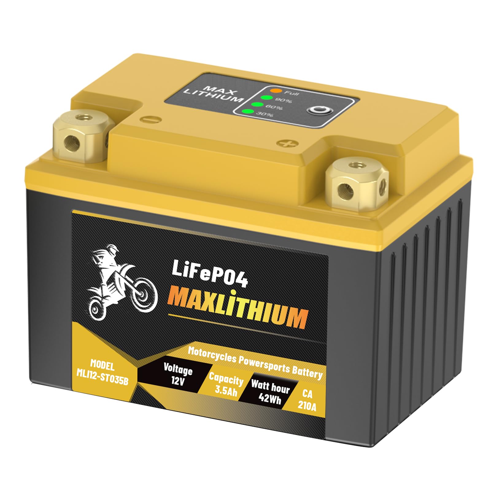 Maxlithium YTX7L-BS/YTX5L-BS 12V Motorcycle Lithium Battery 3.5Ah 210A Smart BMS, YTX4L-BS/YTZ6-BS/YTZ7S-BS, Compatible with Sma