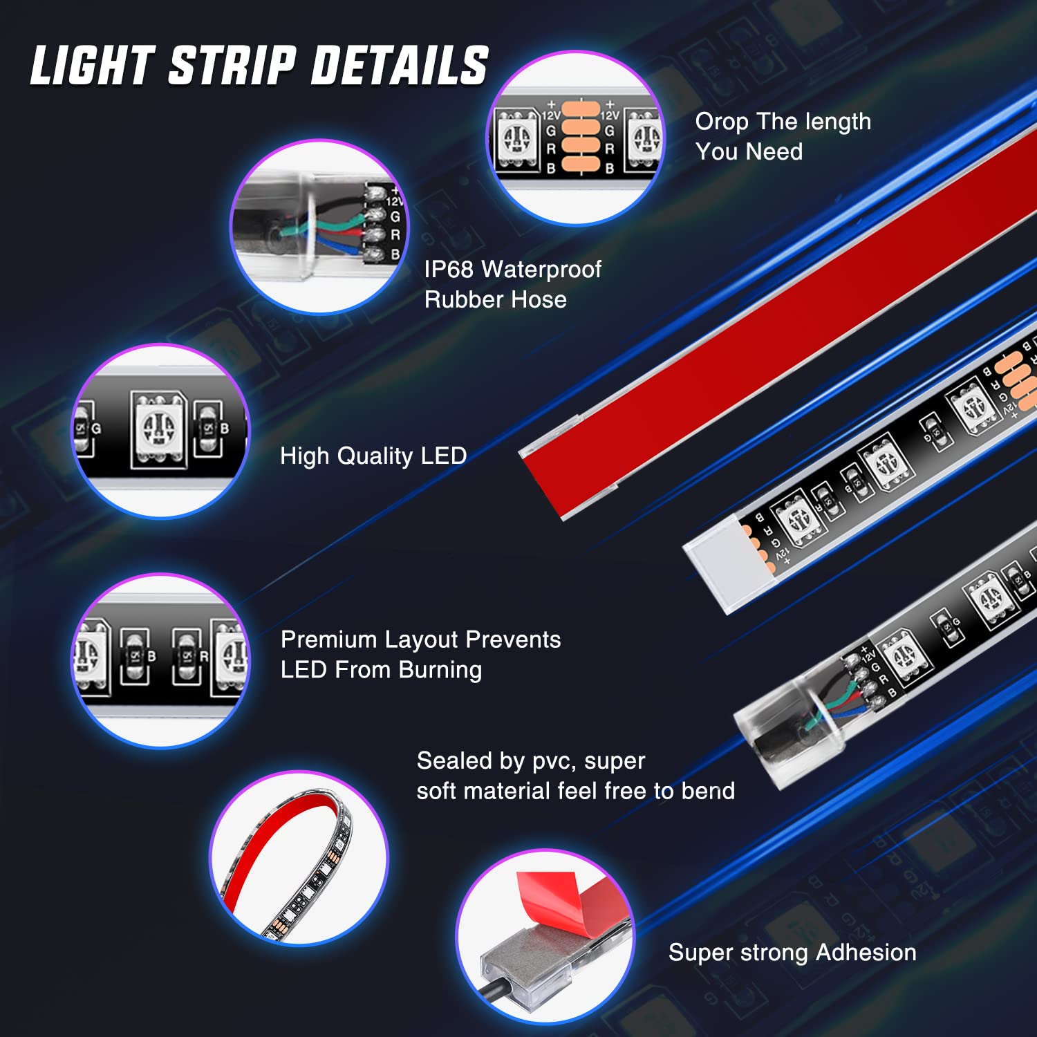 Nilight 8Pcs Motorcycle Rgb Led Light Kit Waterproof Multi Color Atmosphere Neon Accent App And Remote Control Underbody Strips