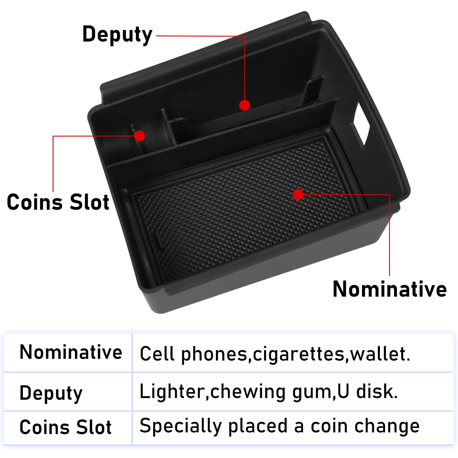 TTCR-II Center Console Organizer Tray for 2025 VW Tiguan - Black Secondary Storage Box, Fits VW Tiguan 2025 Model