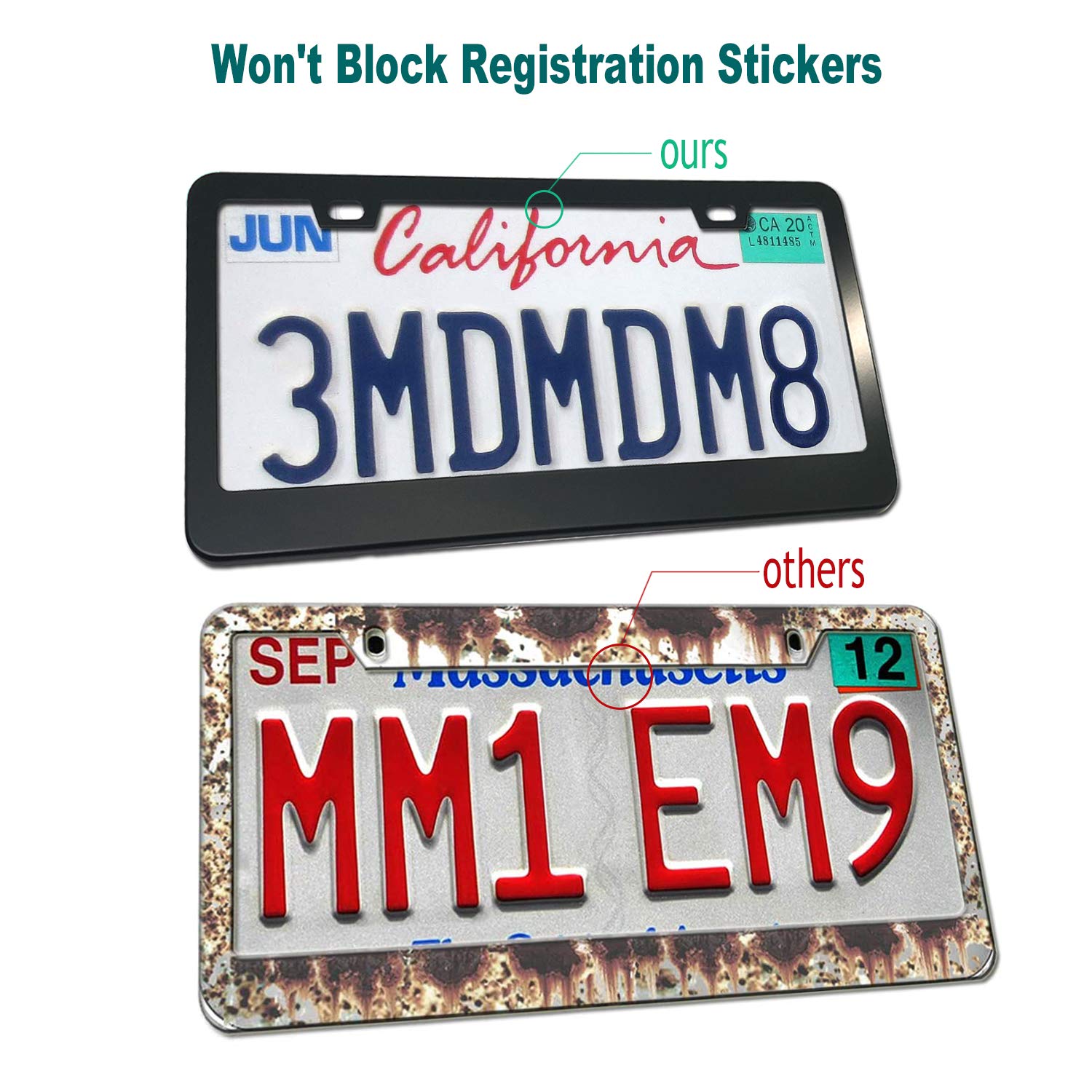 Aootf License Plate Frames- Matte Black Aluminum Car Tag Cover, 2 Pack Heavy Duty Front & Rear Holders For Women/Men, With Screw