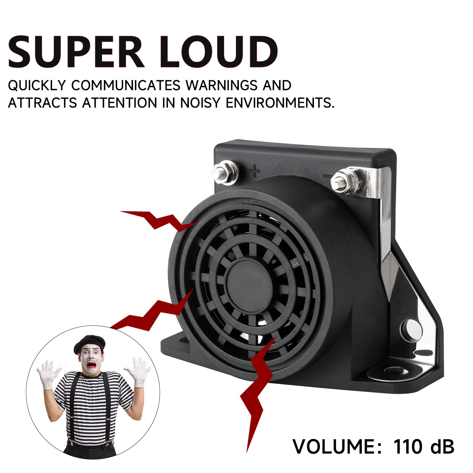 Car Back-Up Alarm, 107Db 12V-48V Dc Waterproof Industrial Heavy-Duty Backup Reverse Warning Alarm With Super Loud Beeper Tone For Truck Van Freight Car Lorry Heavy Vehicles Banhao