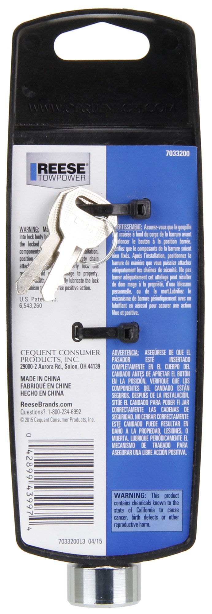Reese Towpower Chrome Plated Steel Locking 3.5 In. Receiver And Coupler Lock