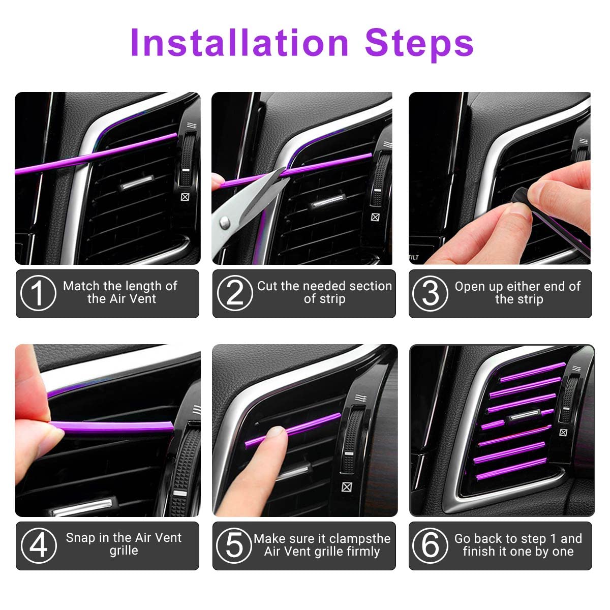 Obvis 20 Pcs Purple Car Vent Outlet Trim Strip Chrome Pvc Car Air Conditioner Vent Outlet Decoration Decorating Strip Interior A