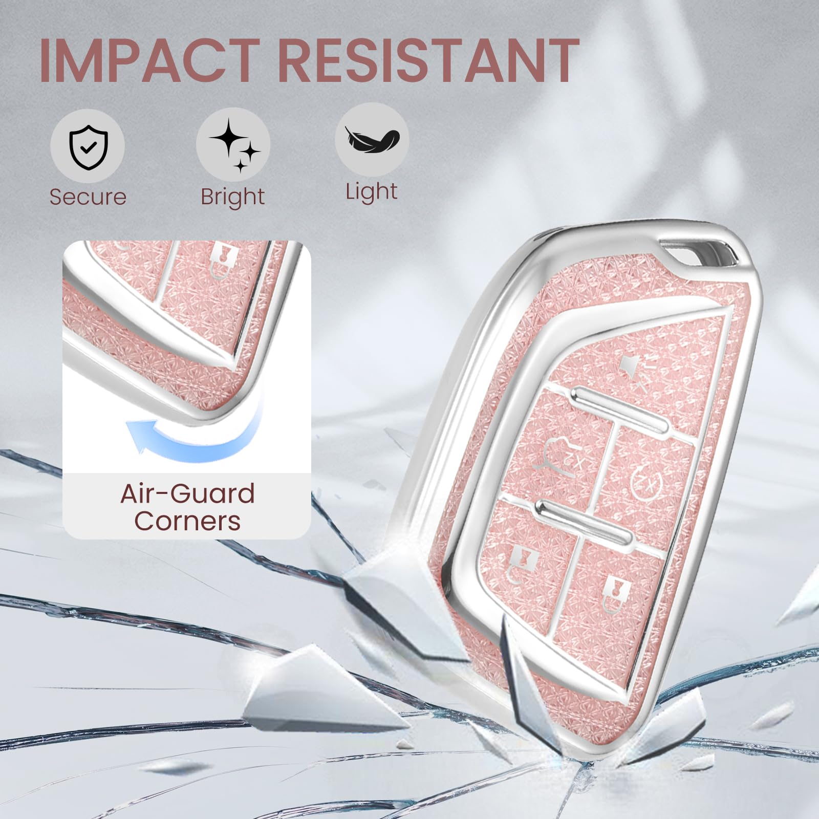 Ctrinews For Cadillac Key Fob Cover With Fashionable Zirconia Wristlet Keychain,Enchanting Diamond Patterns Soft Case For Escala