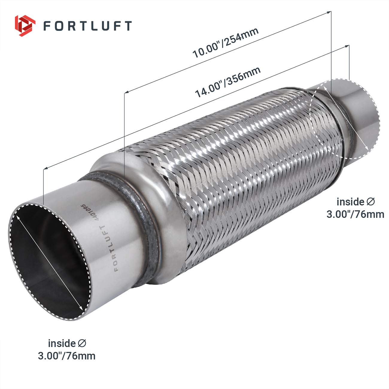 Fortluft Exhaust Flex Pipe (Exhaust Flex Connector With Extension Pipes, 3.00''X10.00''X14.00''/76X254X356Mm)