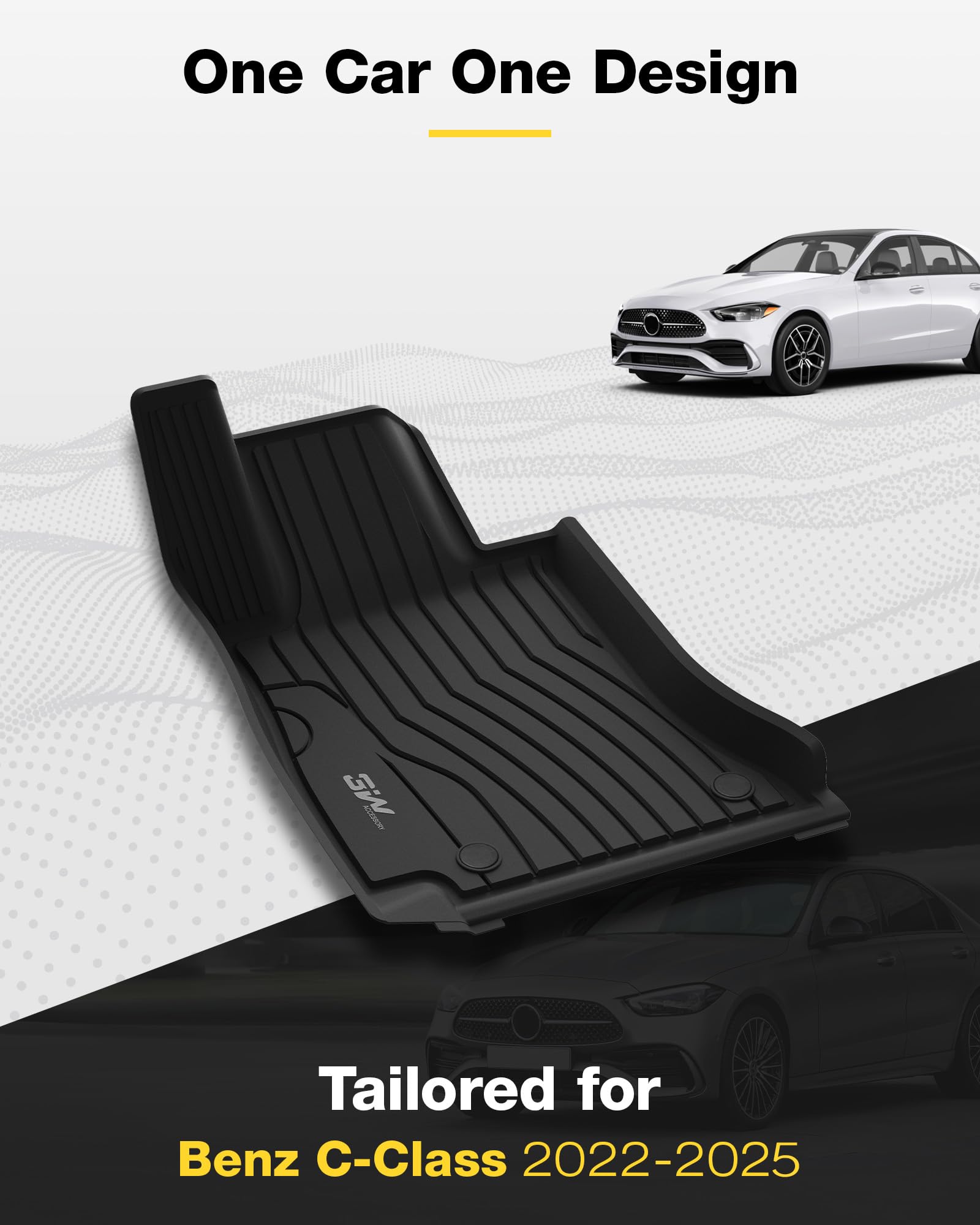 3W Floor Mats &Cargo Liner For Benz C-Class 2022-2024 2025 Tpe All Weather Custom Fit Floor Liner For Benz C-Class 1St And 2Nd R