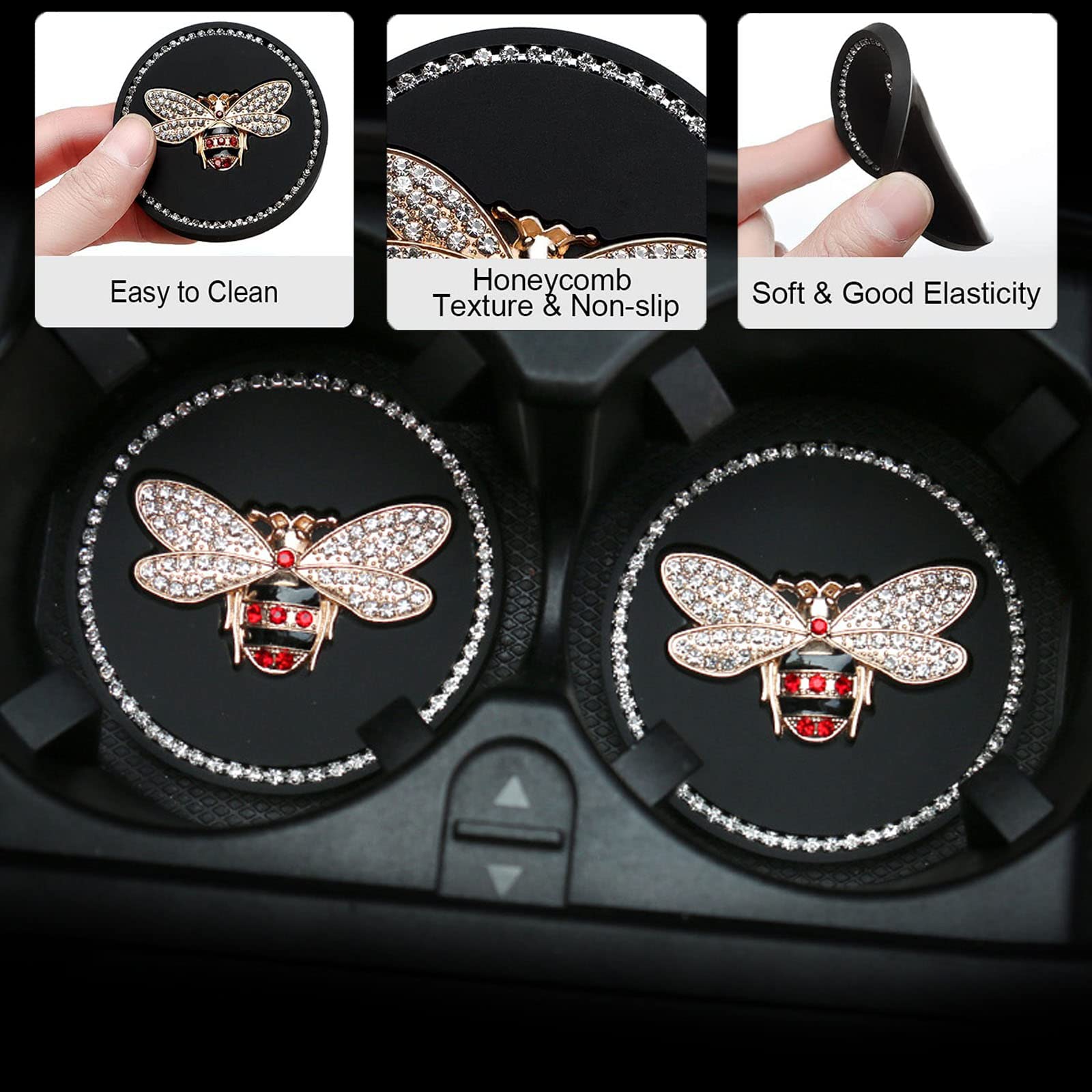Bling Cup Holder Insert Coaster- 2.95 Inch Silicone Anti-Slip Shockproof, Universal Fashion Car Interior Accessories For Women (