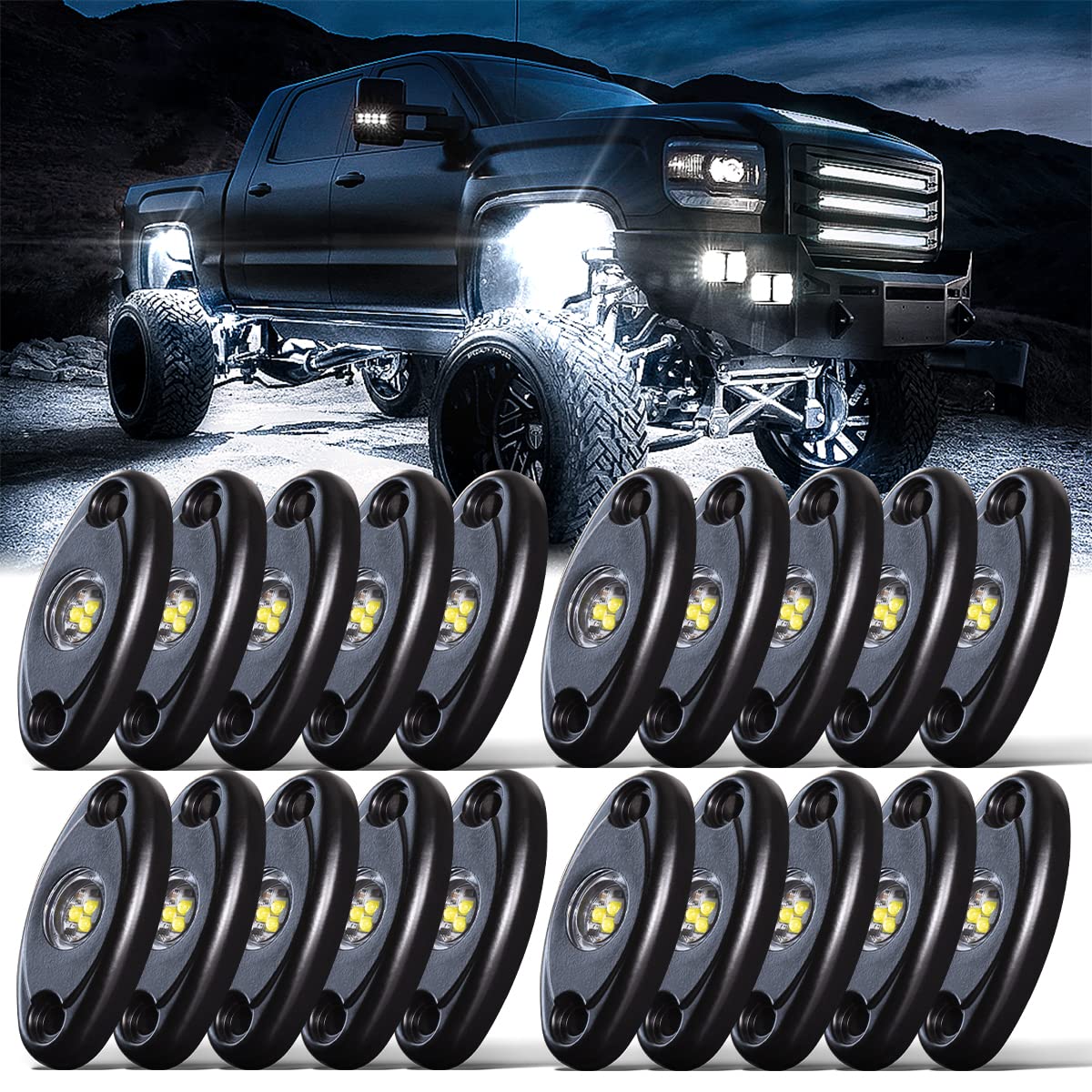White Rock Lights,Ledmircy High Power Underbody Pure White Led Rock Lights For Utv Trucks Off Road Rzr Auto Car Boat Atv Suv Wat