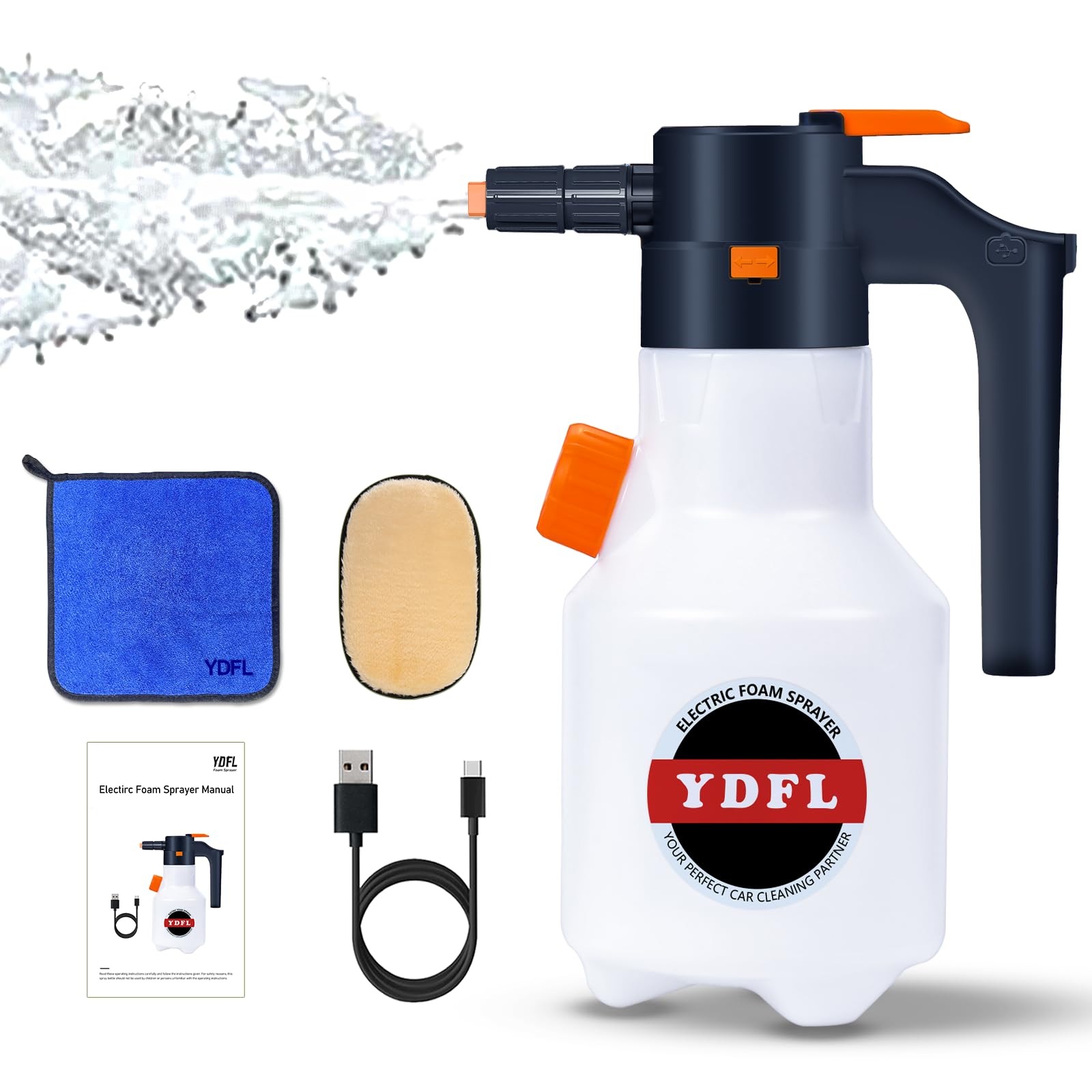 Ydfl Electric Foam Sprayer With Usb Charge, 2L Electric Pressurized Foam Sprayer For Car Washing,Foam Sprayer Suitable For Home,