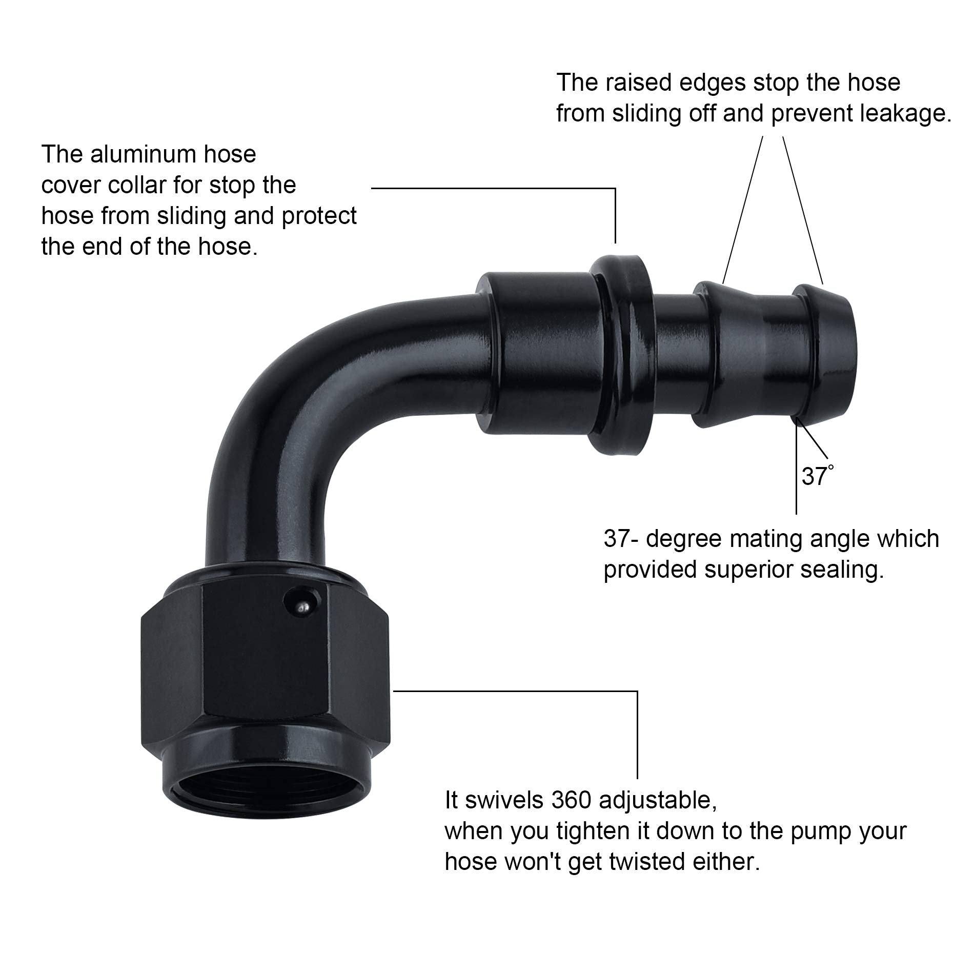 Sykrss 8An 90 Degree Push Lock Swivel Hose End Fitting For Rubber Fuel Line Black 2Pcs