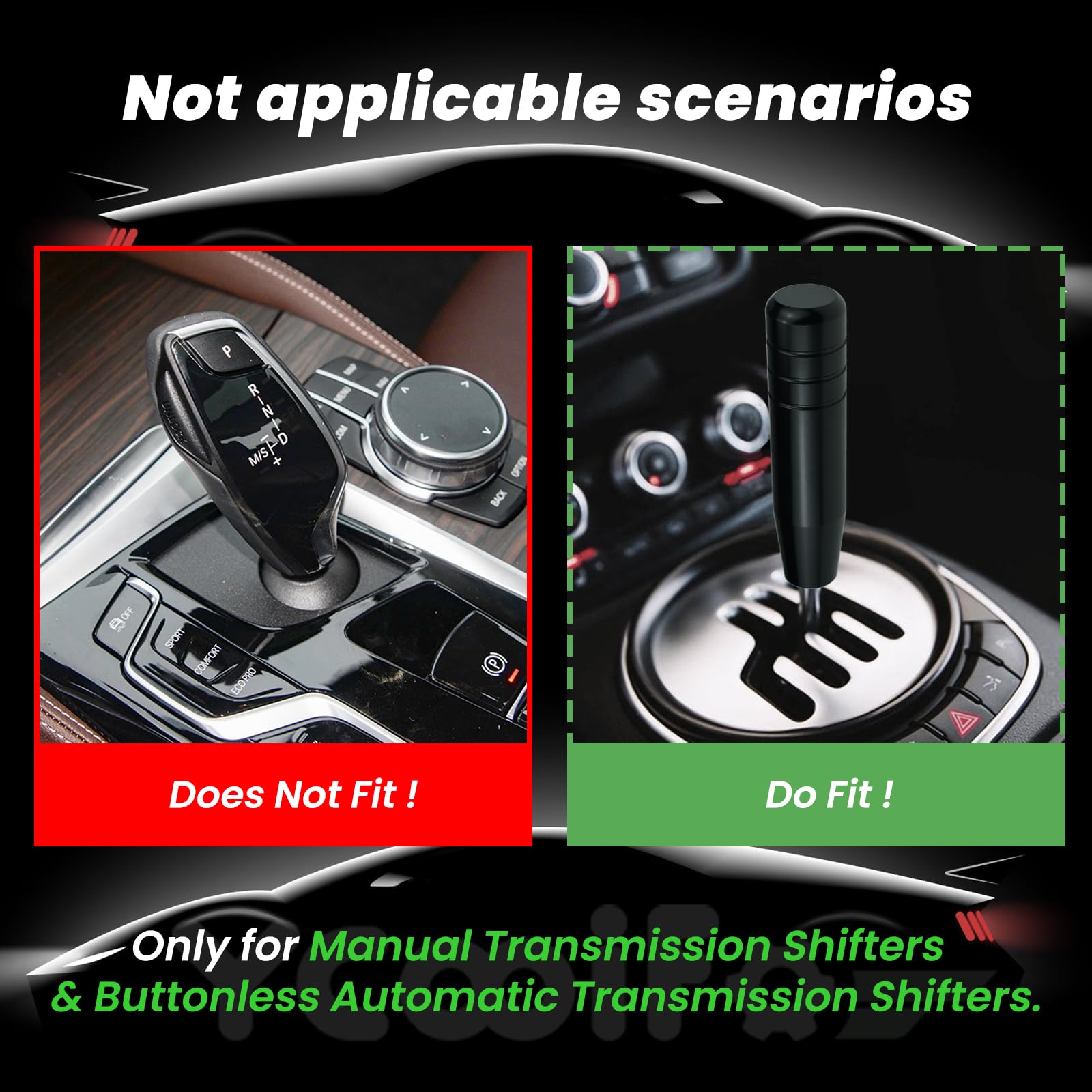 YCooiFo Long Shift Knob, 5.12'' Lightweight Car Gear Shifter knobs of Aluminum Alloy Fit Universal Manual Vehicle with 4 Threade