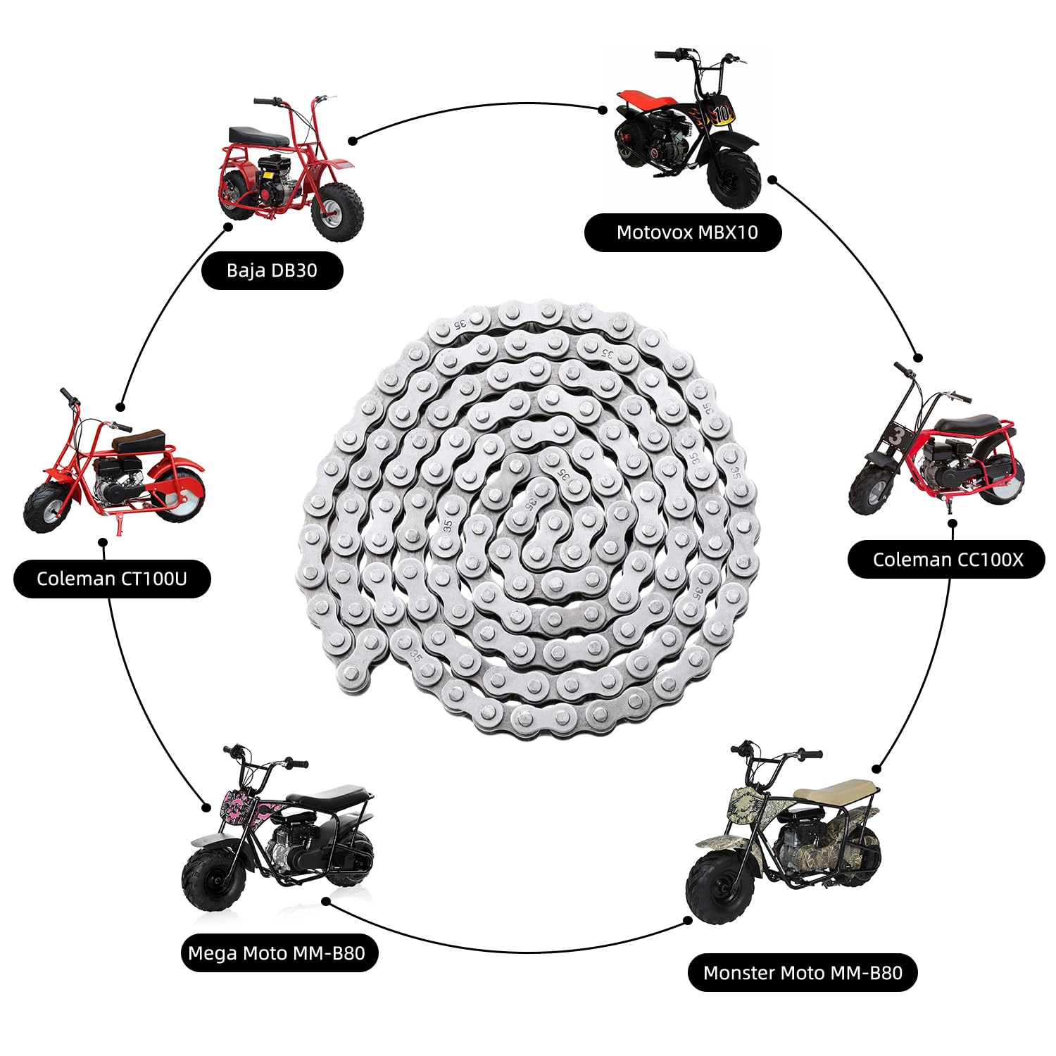 Kamier #35 Drive Roller Chain 140 Link For Baja Doodle Bug Racer Blitz Db30 Coleman Ct100U Cc100X Rt100 98Cc 100Cc 2.8Hp Mini Bi