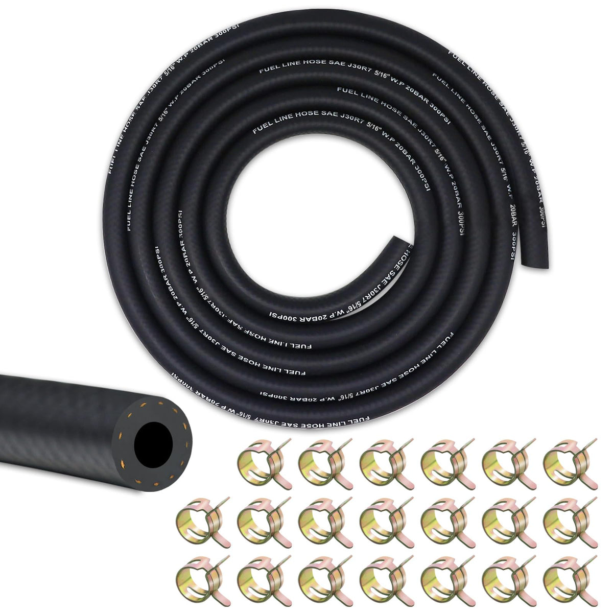 VWTNI 5/16 Fuel line, Fuel Line Hose 10 Feet, NBR Rubber Gasoline Tube with 20 PCS Fuel Line Clamps, Fuel Line Kit