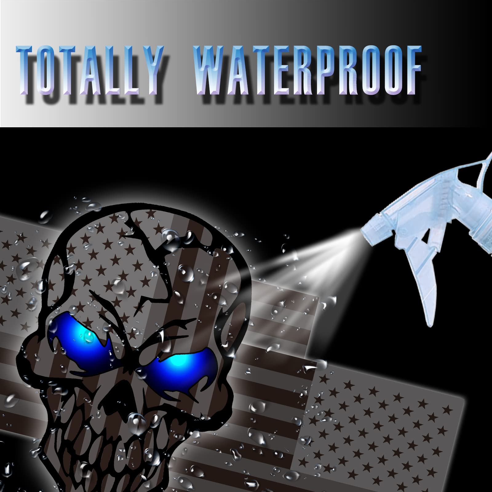 3 Pack 5.1''Reflective All Black American Flag Sticker, Skull Decal With Black Us Flags, Uv Fade Resistant Vinyl Car Flags Stick