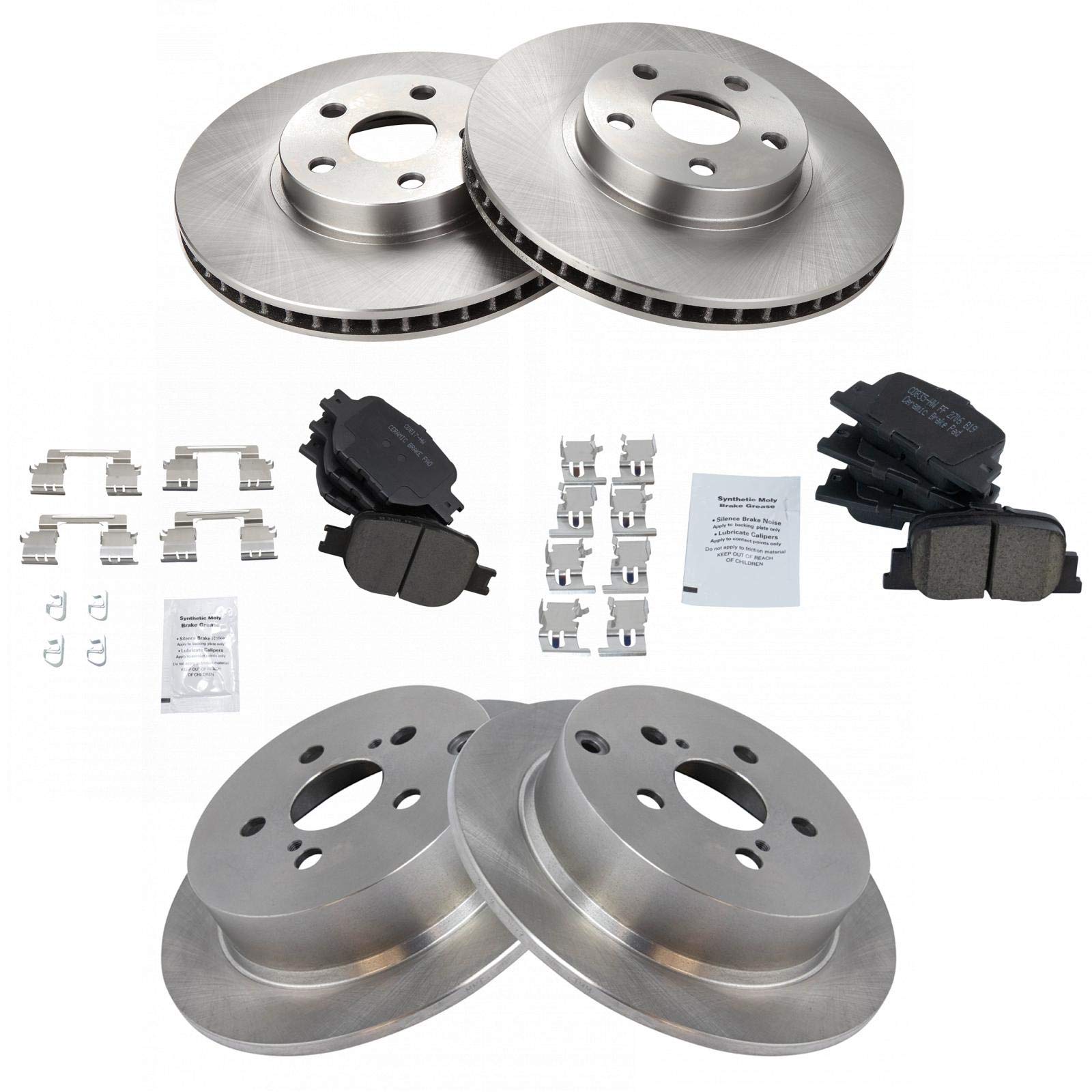 Trq Front And Rear Brake Pad & Rotor Kit Brake Pads Brake Rotor Ceramic Compatible With 2005-2010 Scion Tc