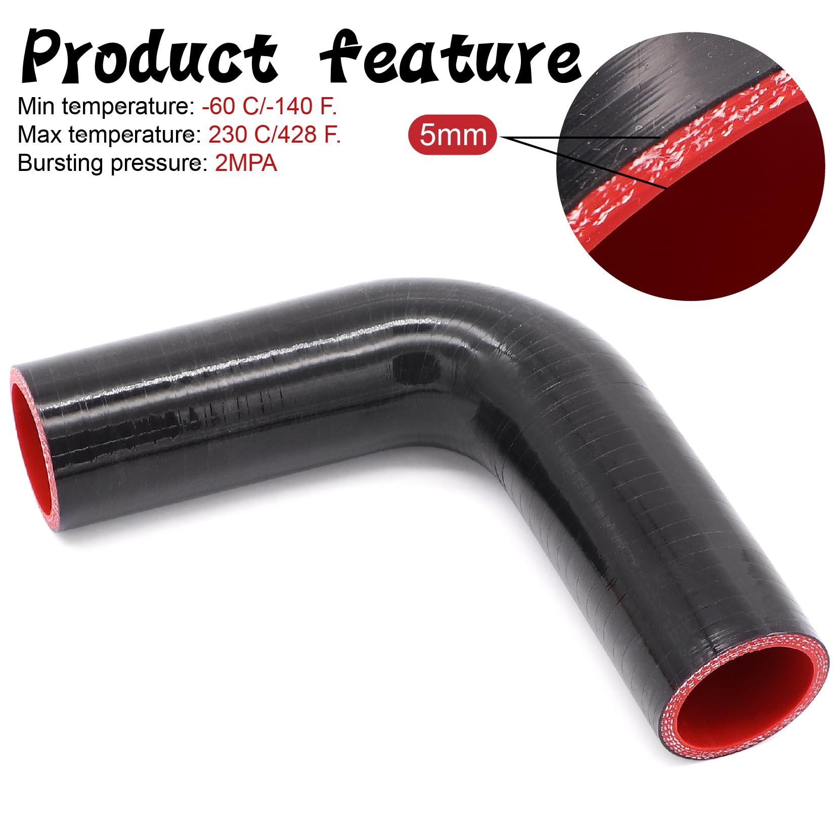 TuoLauthon 90 Degree 1-1/4inch(32mm) Elbow Coupler Hose,4-Ply Reinforced,Length 4inch(102mm) with 2PCS Clamps for Turbo/Intercoo