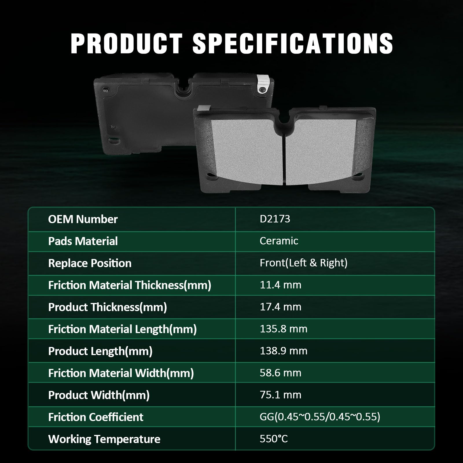 Automuto 8Pcs Front & Rear Ceramic Brake Pads Set D2173 D2174 For Cadillac Escalade21-22,For Chevrolet Silverado 1500 19-22/For