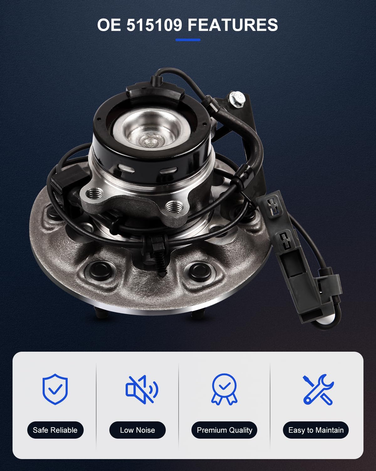 ECCPP Replacement for Wheel Bearing Hub 515109 Hub Bearing Assembly Hub Assemblies Front Axle, Right 6 Lugs W/ABS Sensor for GMC