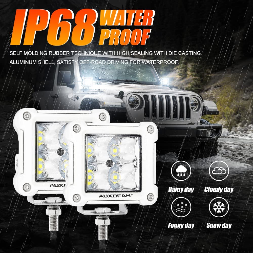 Auxbeam Fa Series White Housing Led Pods, 3Inch 40W Spot Beam Offroad Cube Lights, 4800Lm All White Body Ditch Lights Spotlights