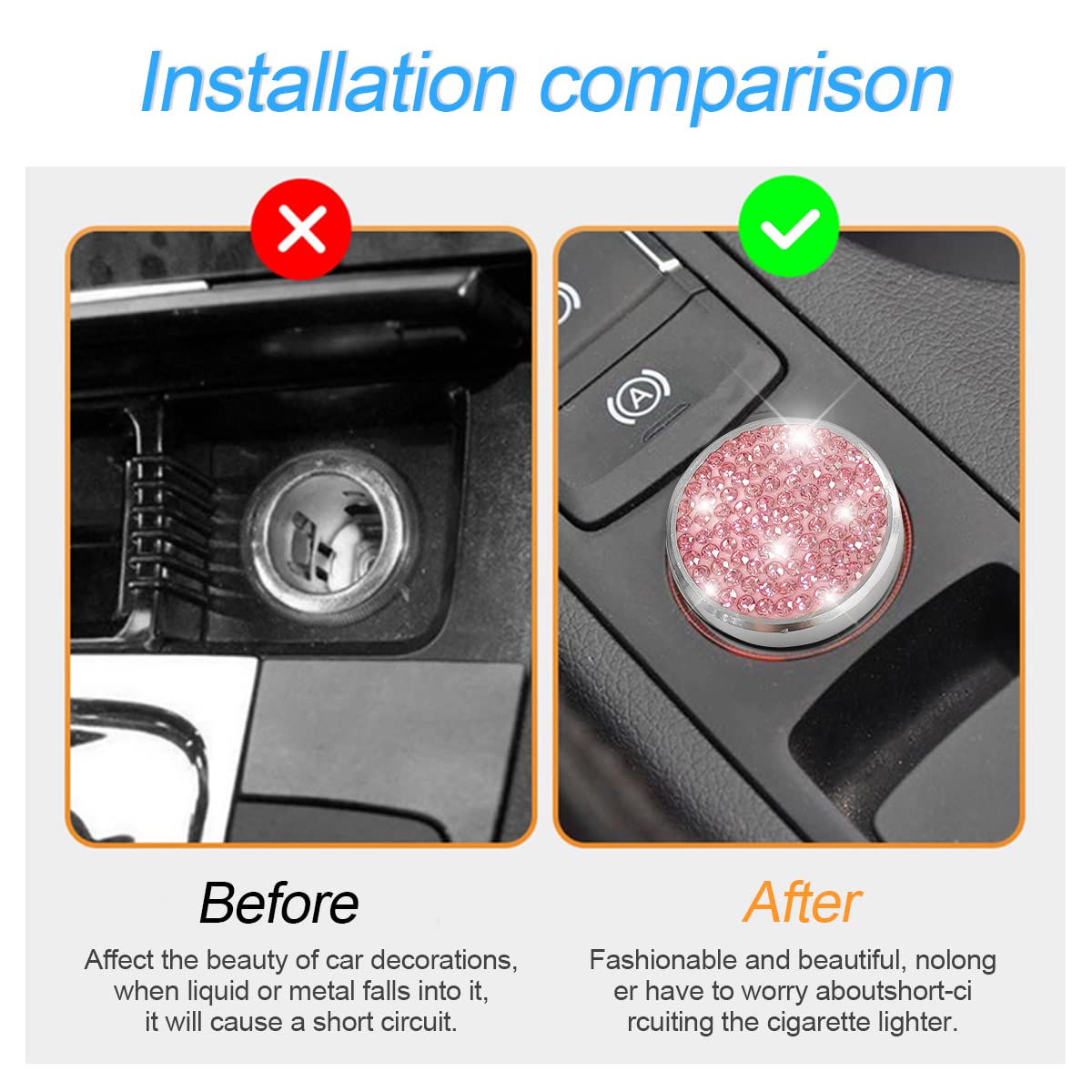 Bling Car Cigarette Lighter Plug Cover, Dustproof Cigarette Lighter Cover For Car Universal For Most Cars, Boat, Rv, Car Accessories For Men Women (Pink)