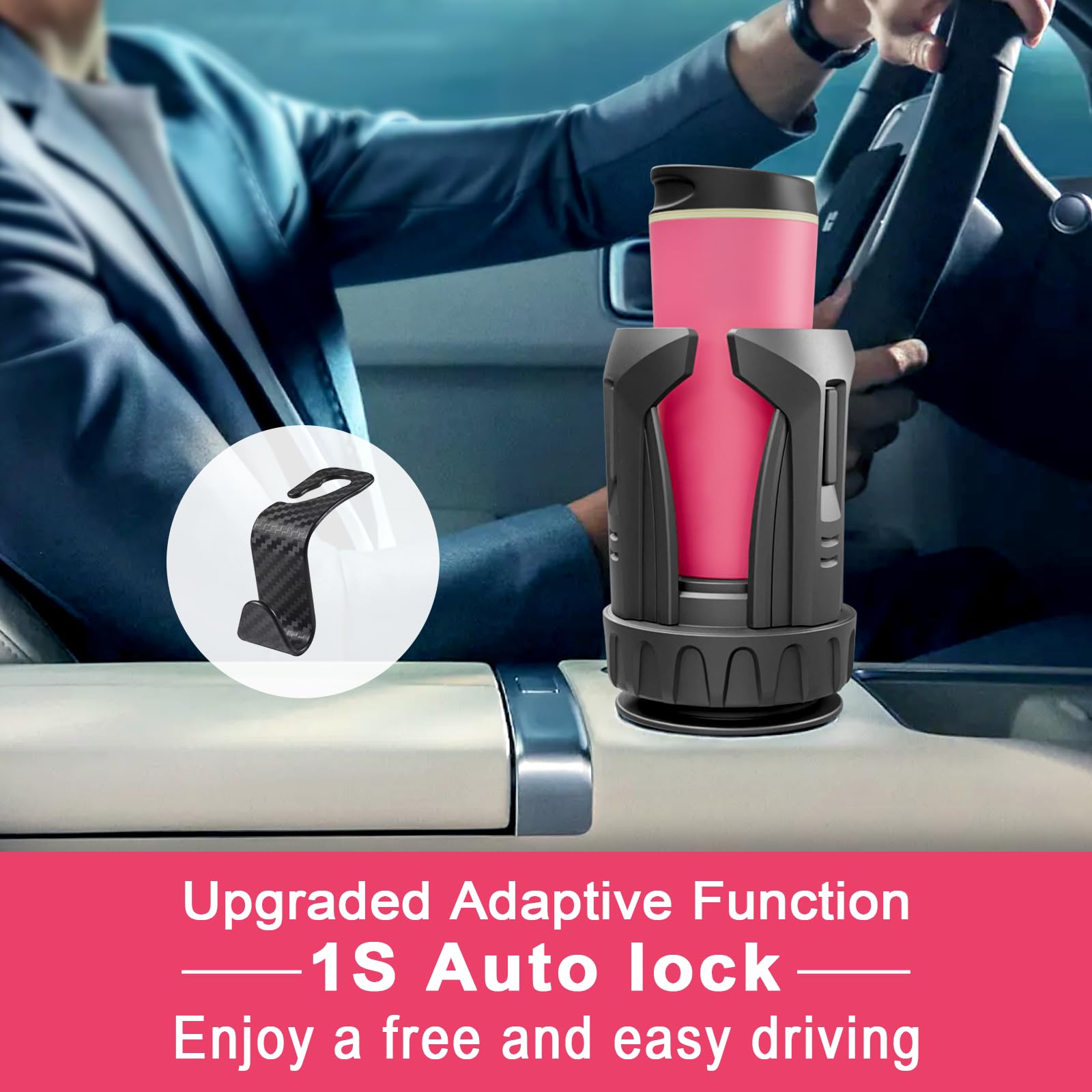 Cup Holder Expander, Automatic Car Cup Holder Expander Holds Large Water Bottles, For Yeti, Stanley, Owala Travel Tumbler & Mugs