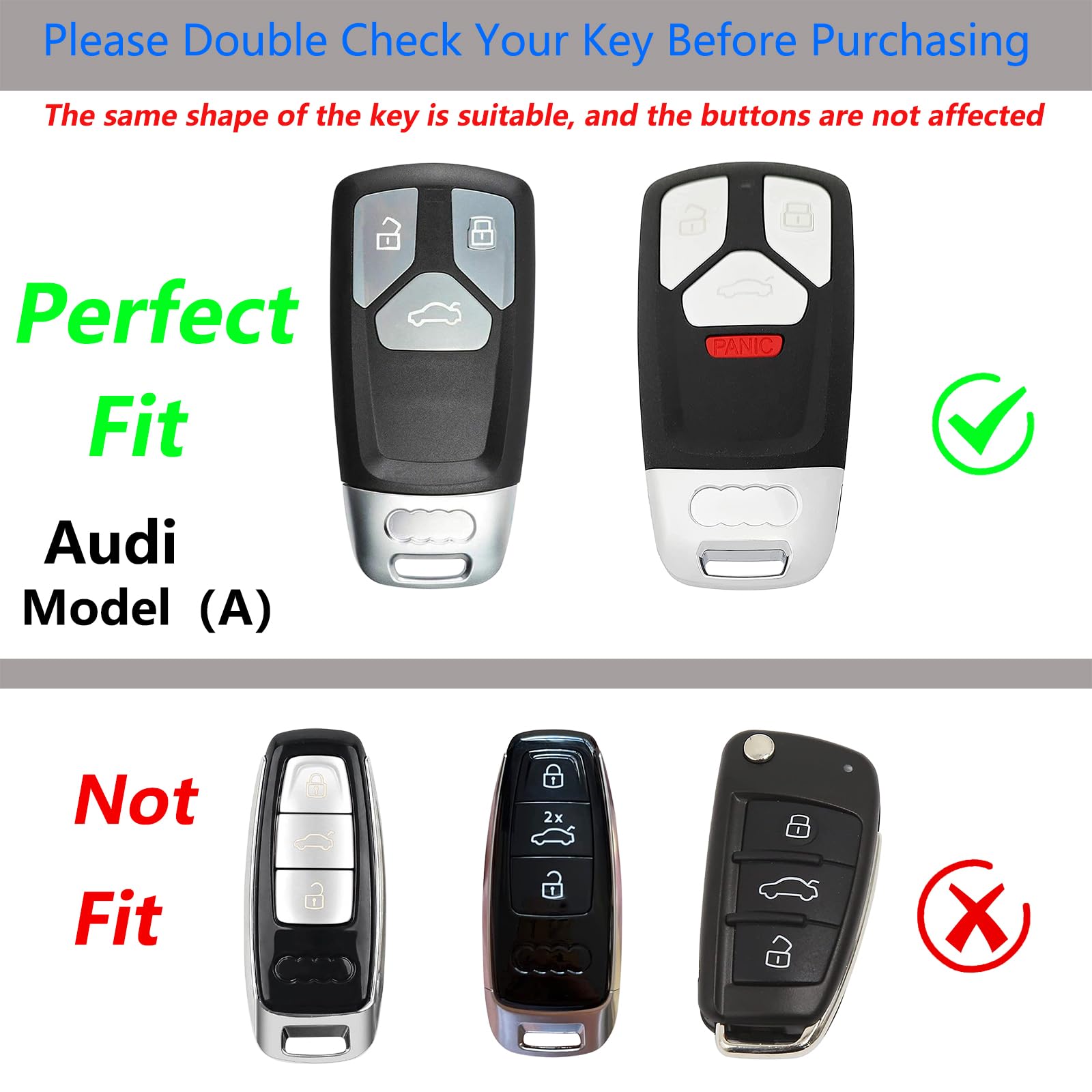 Slaknok For Audi Key Fob Cover With Keychain,Stylish And Durable Zinc Alloy Protection Key Case Compatible With A4 A5 Q7 Q5 Tt Tts A3 A6 Sq5 R8 S5 Rs4 Rs5 Smart Keyless Key Shell Accessories