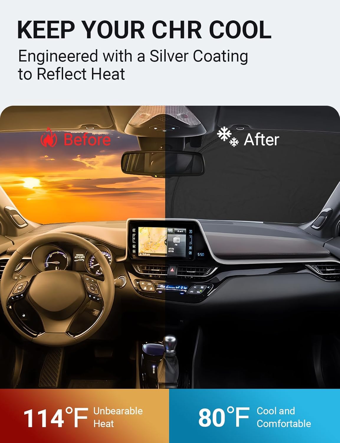 Proadsy Front Windshield Sun Shade Foldable Sunshade Protector Custom Fit 2018-2023 Toyota Ch-R C-Hr Chr, Xle Premium Cuv Winter