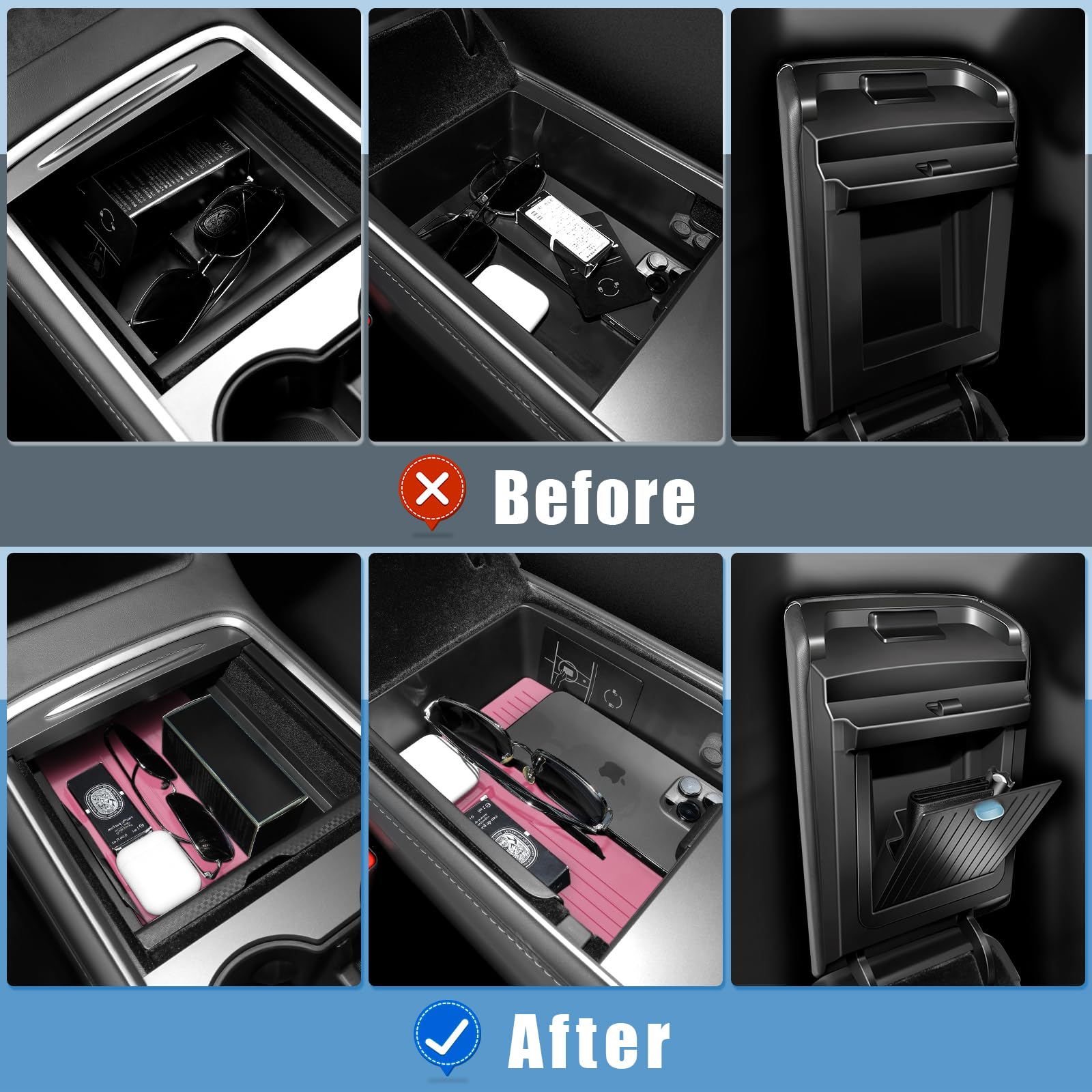 5Pcs Center Console Organizer Tray Compatible For Tesla Model Y Accessories 2025 2024-2021 Armrest Hidden Drawer Storage Box Cup