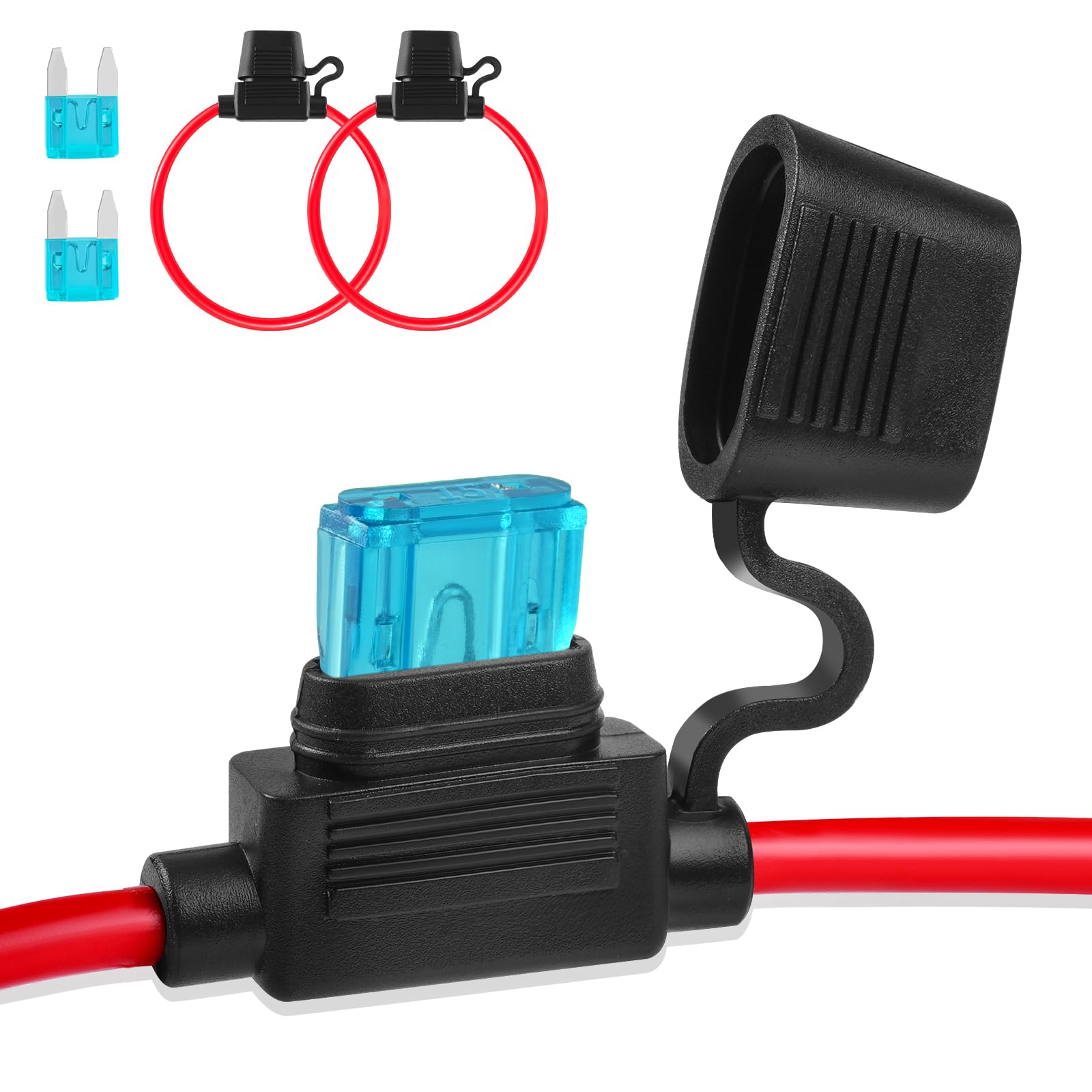 Inline Fuse Holder 12V 2 Pieces, Mini 16 Gauge Fuse Holder 13.8 Inch, Blade Fuse Holder With Waterproof Cap Car Fuses For Automo
