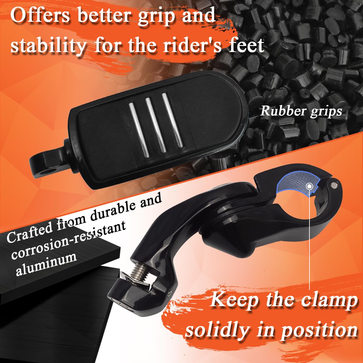 Fovplue 1.25' Highway Footpegs,Short Angled Adjustable Highway Pegs W/Mounts For Harley Touring Street Glide Electra Glide Road King Softail Cvo Dyna Trike Vrsc Sportster W/1-1/4' Engine Guard,Black#3