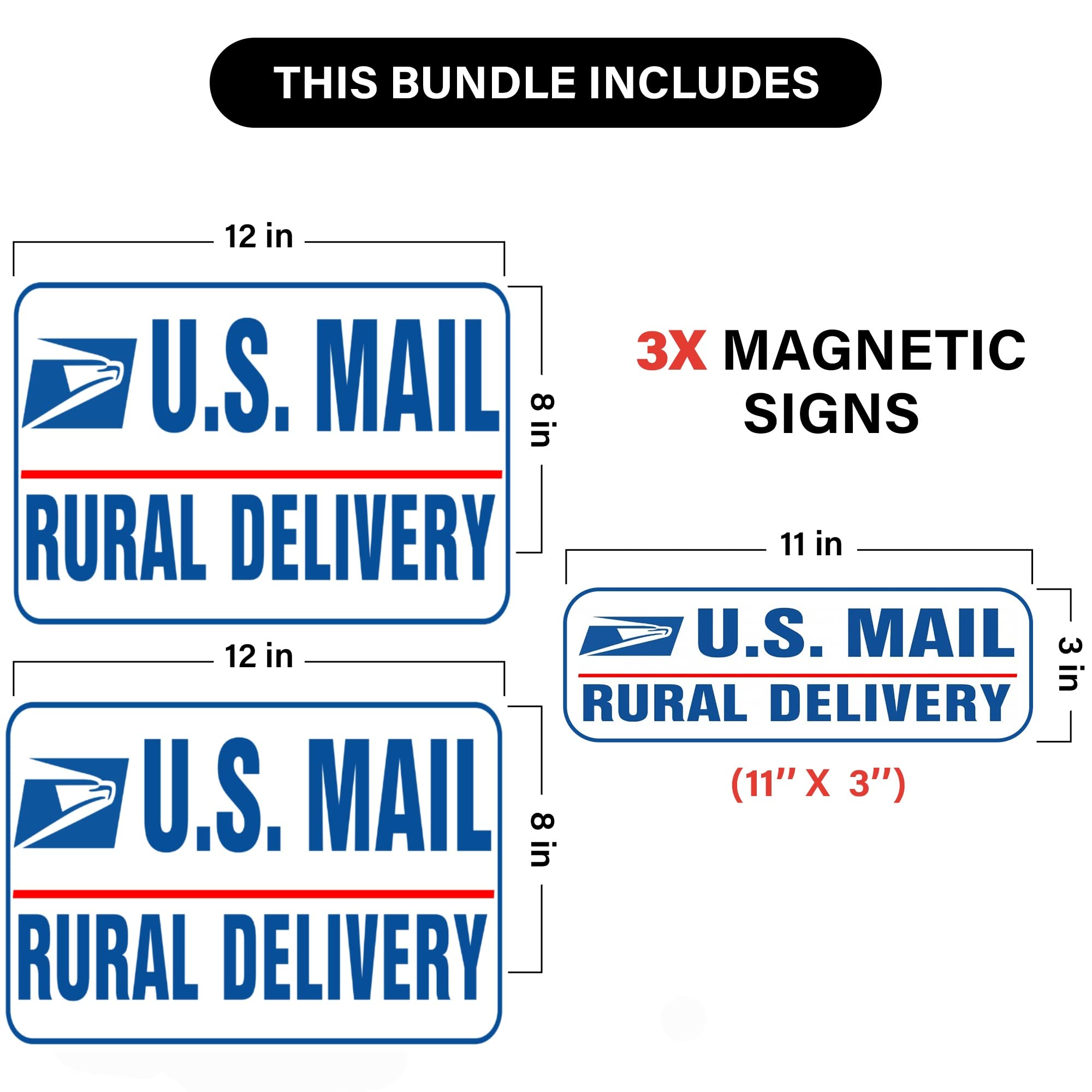 Lumiere Tech Heavy Duty U.S. Mail Delivery Driver Magnetic Signs - 3 Pack (2x12x8, 1x11x3) - White Magnets for Cars, SUV,