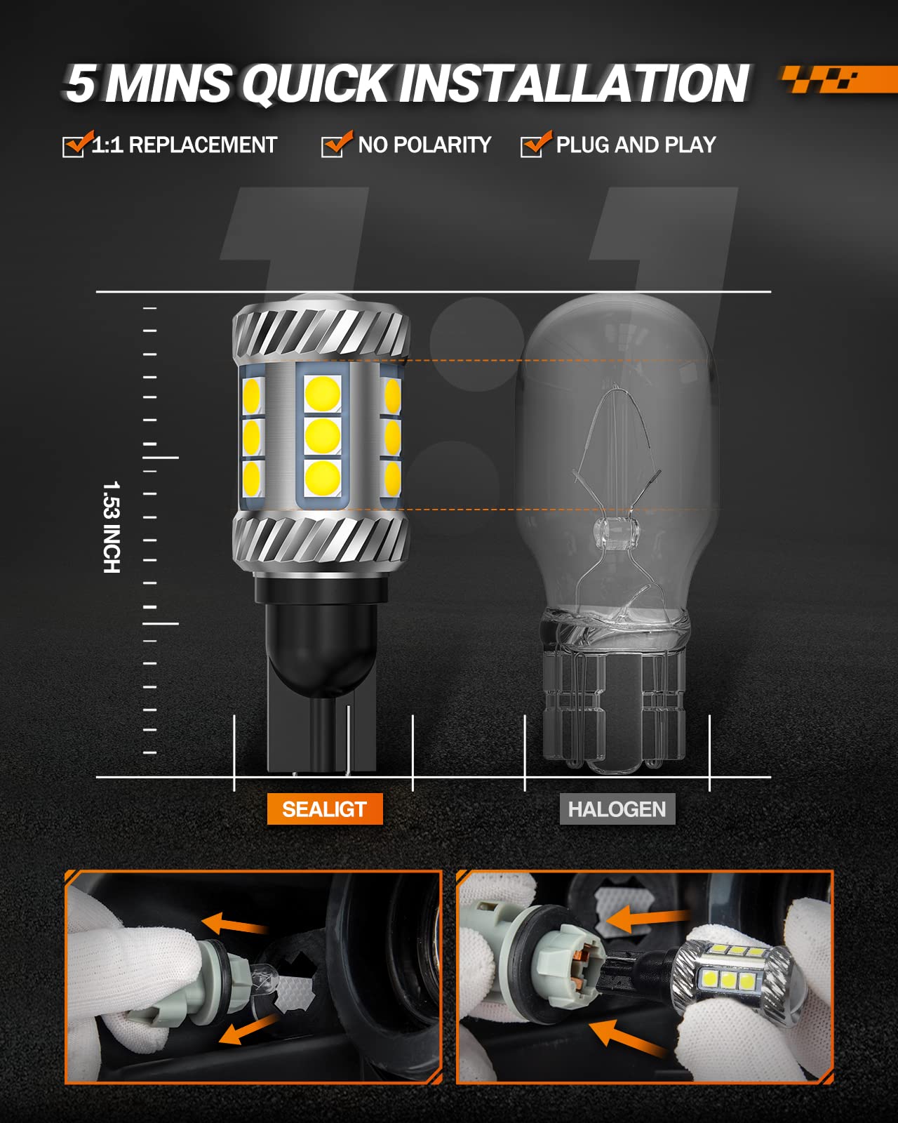 Sealight 921 Led Bulb Reverse Light, W16W 912 906 T15 Backup Light 1000% Brighter Super Bright 921 Bulbs With Projector For Reve