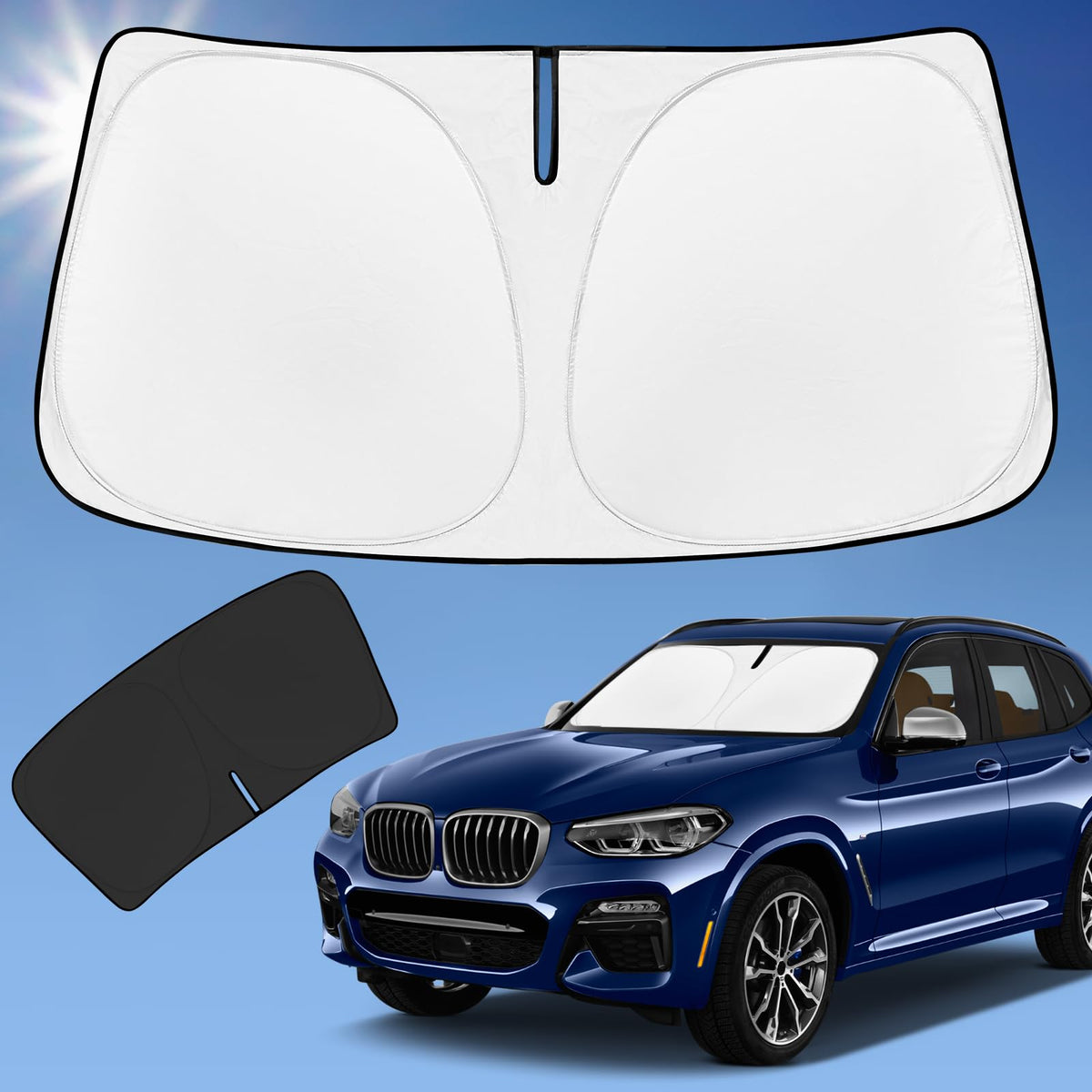 Sun Shade Sunshade for BMW X3 Windshield Cover, 4-Layer Front Window Shade Custom fit 2018-2024 X3 Base, xDrive28i, xDrive35i, M