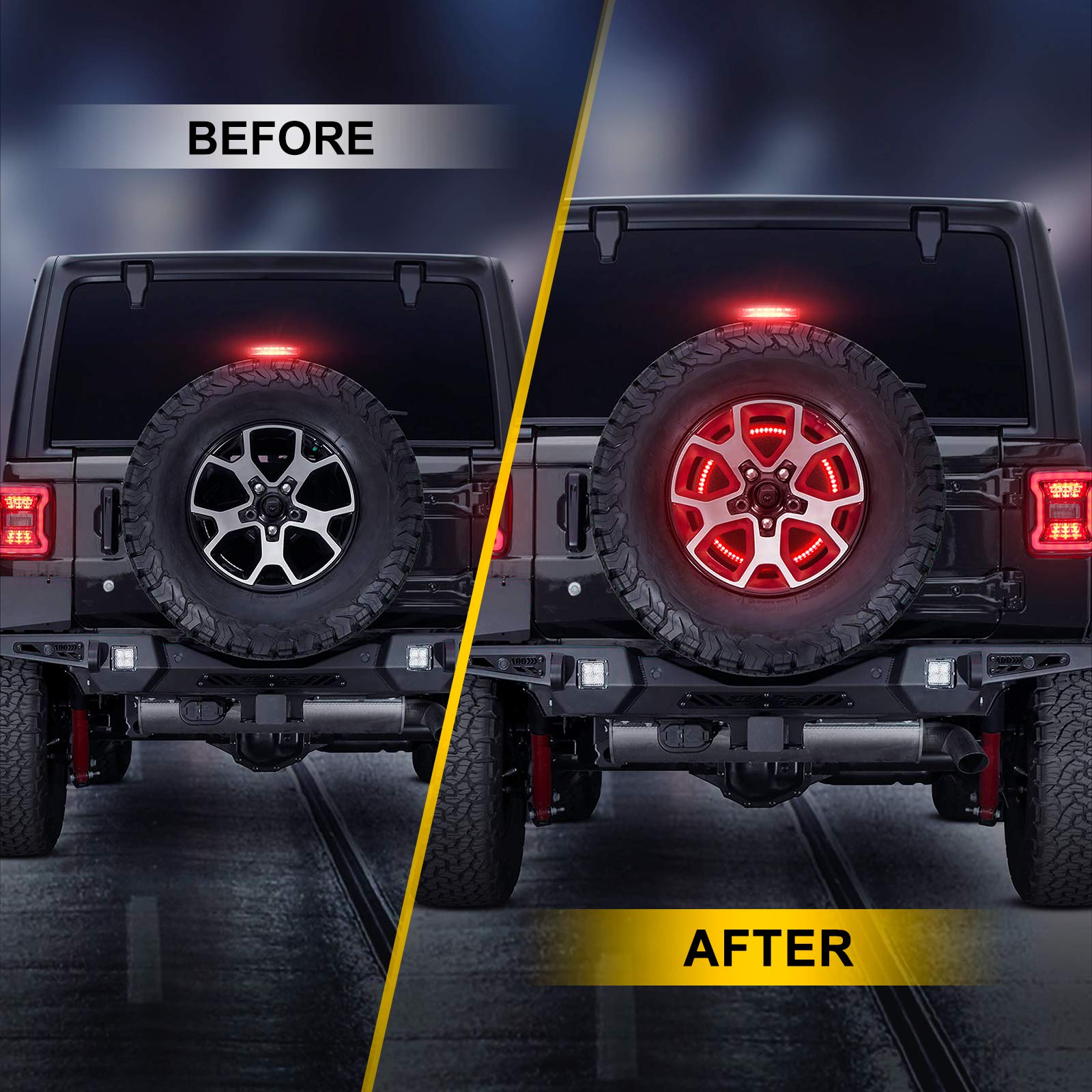 Spare Tire Brake Light Wheel Light 3rd Third Brake Light for 2018 2019 2020 Jeep Wrangler JL JLU with Back Up Camera