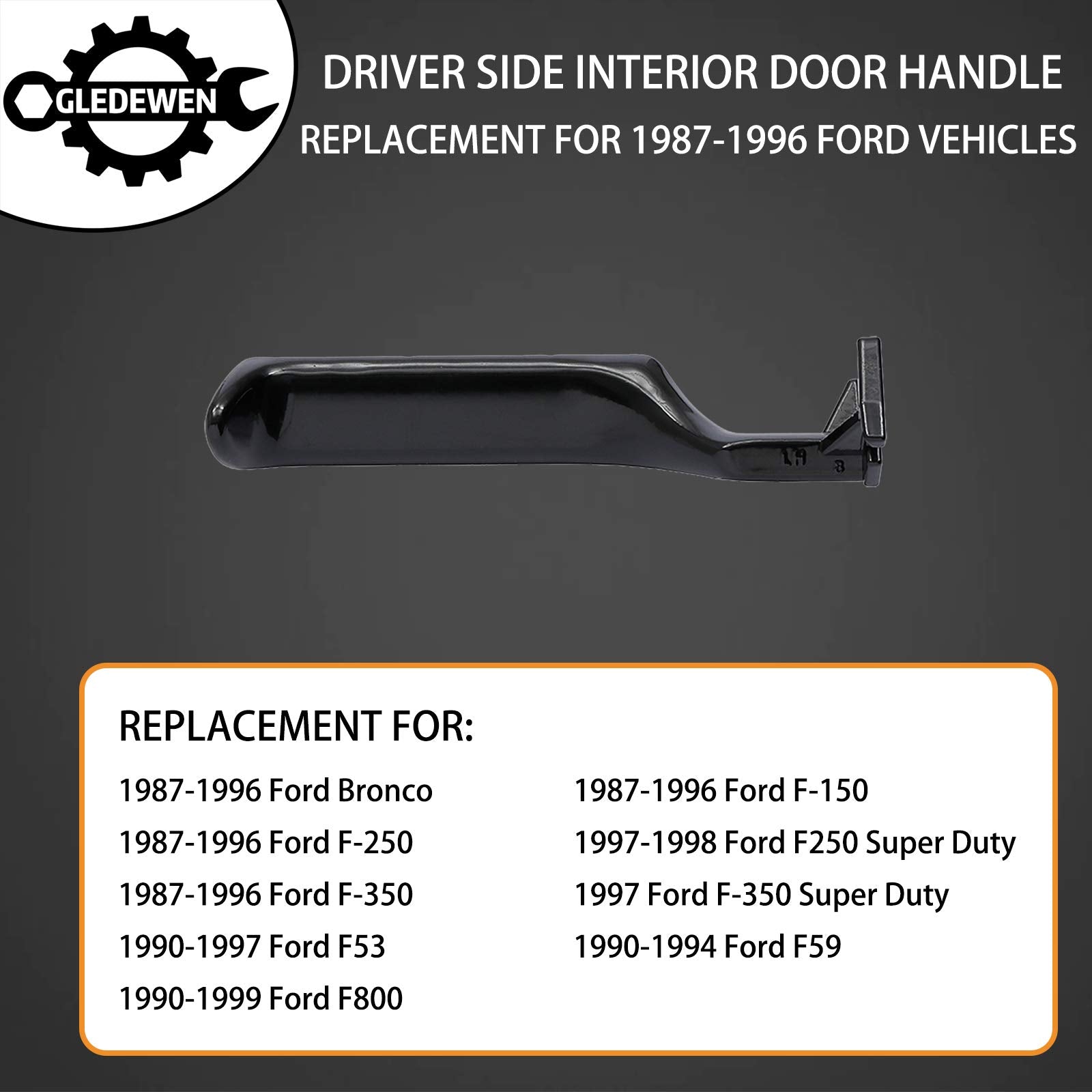 Gledewen Interior Door Handle All Metal Front Rear Left Driver Side | Replacement For 1987-1996 Ford Bronco F150 F250 F350 F53 F
