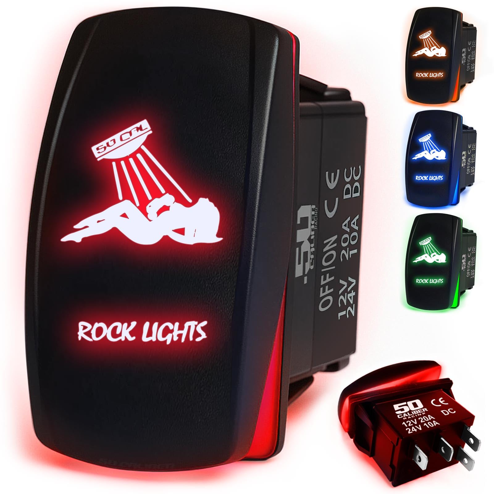 50 Caliber Racing Rocker Switch On/Off Led Backlit -Rock Lights Sexy Girl- Utv, Auto, Boat 20A 12V (5362A49 Red)