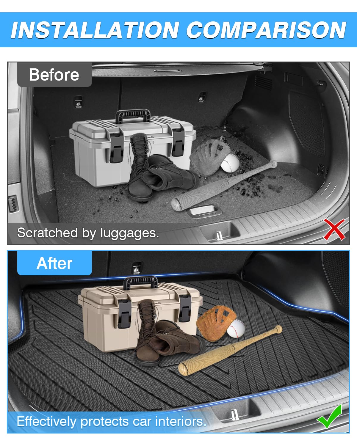 Powerty Trunk Mat For 2020-2025 Kia Seltos Accessories Cargo Mats Tpe All Weather Cargo Liner Heavy-Duty Trunk Liners(Just Fits