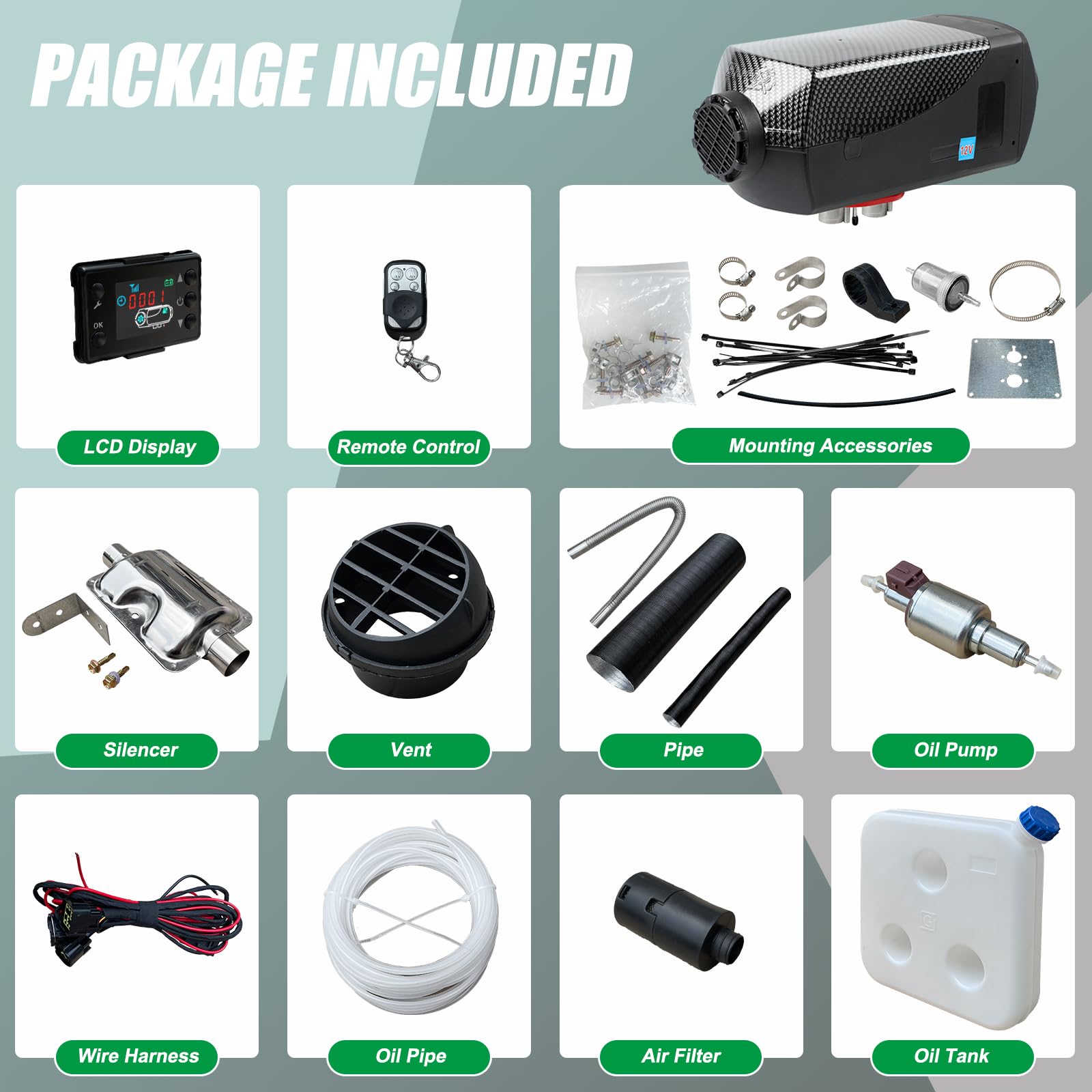 Triclicks Diesel Air Heater 12V 5Kw-8Kw Parking Heater Diesel Night Heater With Silencer Lcd Switch Remote Control 10L Tank For