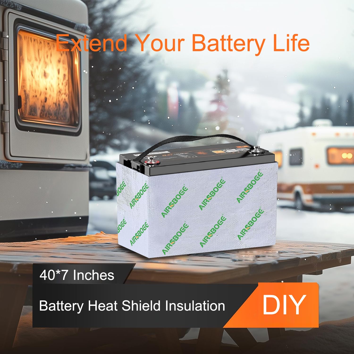 AIRSBOGE 40''x7'' Universal Car Battery Insulation Kit - Thermal Wrap & Heat Shield Blanket for Extreme Temperature Protection,