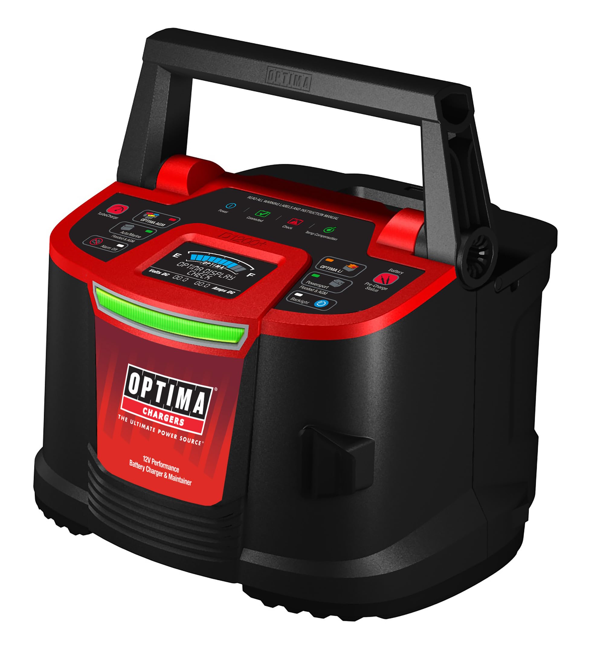 Optima D1200+ 12 Volt Performance Battery Charger And Maintainer For 12V Starting Batteries Including Optima Hypercore Lithium,