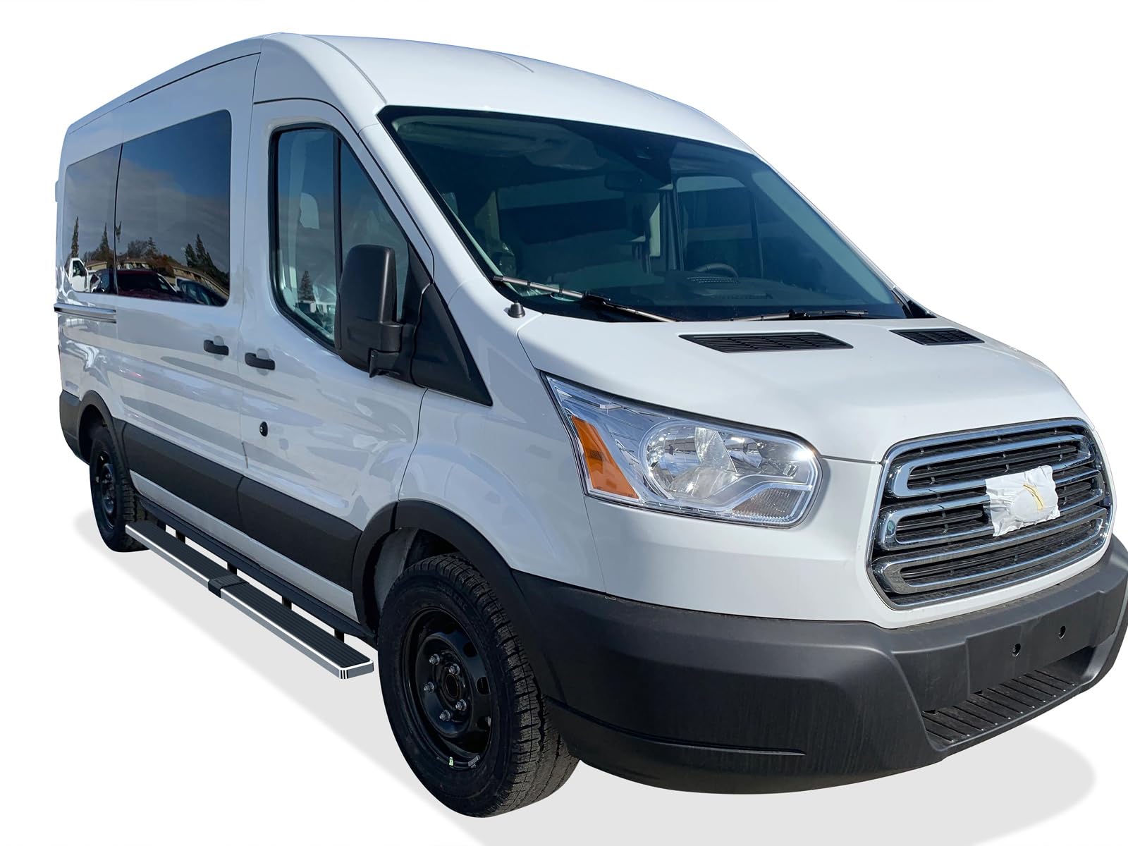 APS 304 Stainless Steel Polished 5in Silver Running Boards Compatible with Ford Transit 2015-2025 Full Size Van 3-Door (Exclude