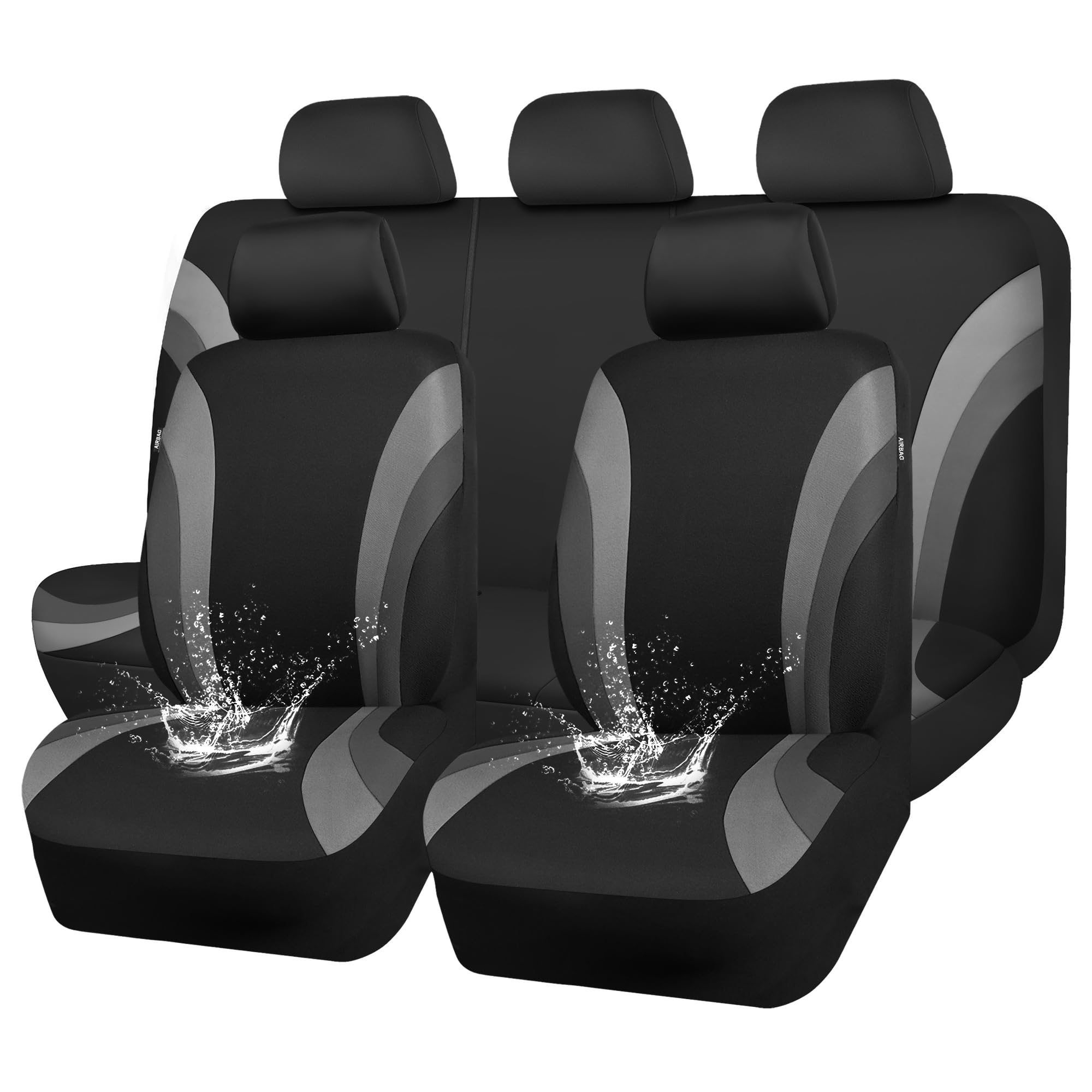 Car Pass Eva Waterproof Car Seat Covers Full Set,Black Gray Seat Covers For Cars,Airbag Compatible,Universal Fit Sedans,Vans,Suv