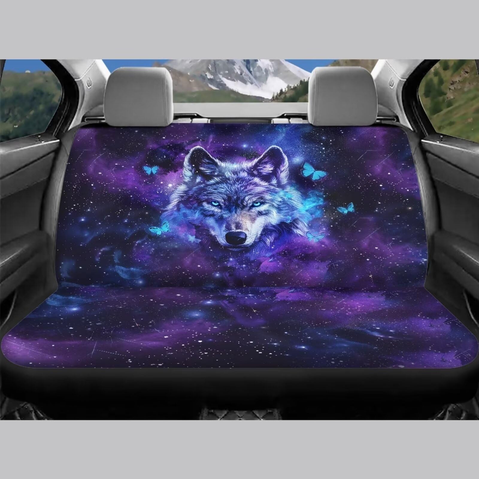 Tomeusey Car Seat Covers Front Cushion Covers and Split Rear Bench Seat Protectors for Vehicle, Wolf Butterfly Universal Auto In